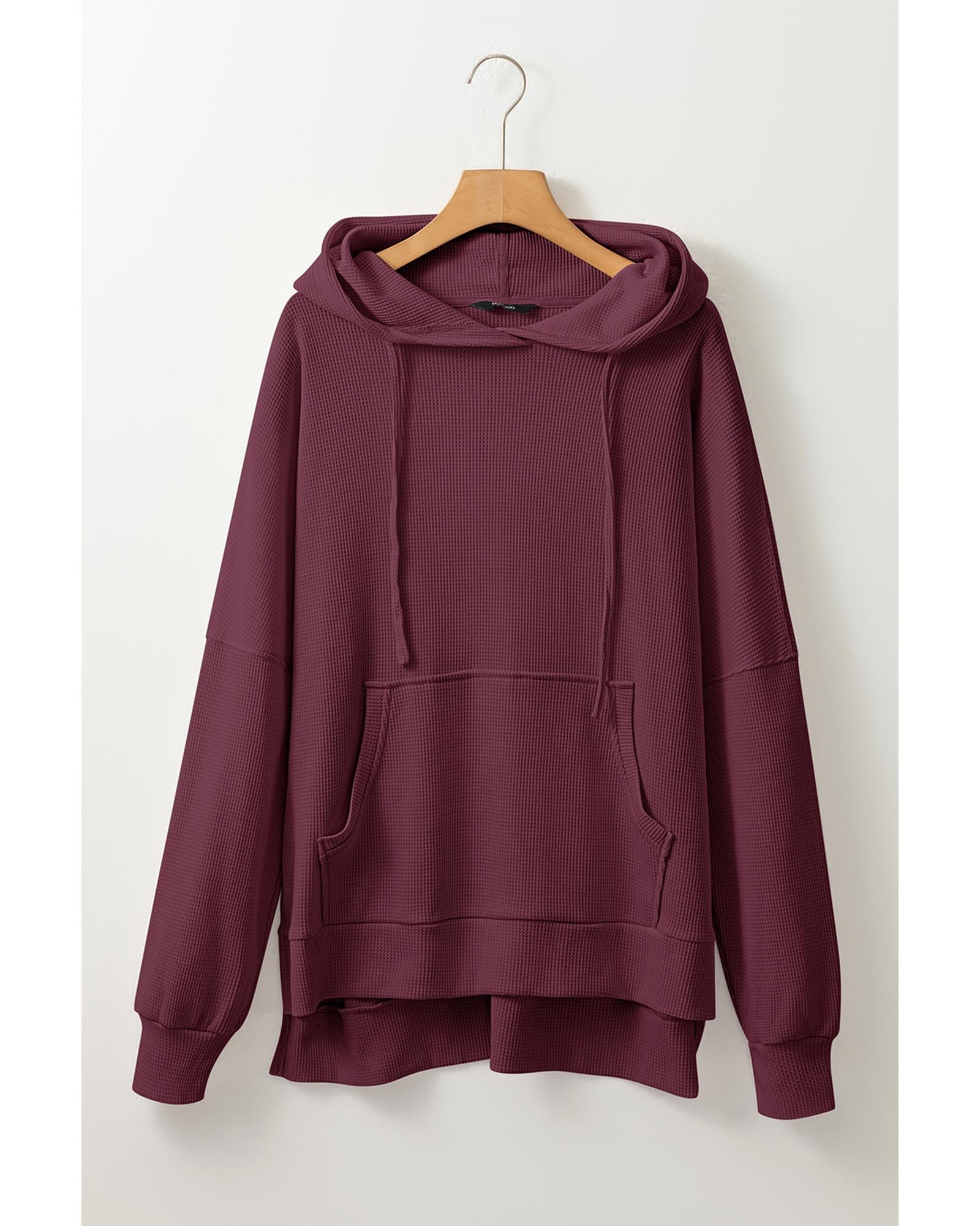 Red Dahlia Waffle Knit Fleece Lined High Low Oversized Hoodie - M 7