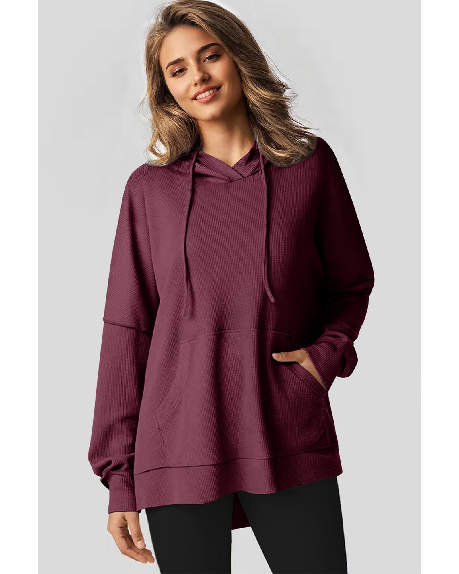 Red Dahlia Waffle Knit Fleece Lined High Low Oversized Hoodie - M 8