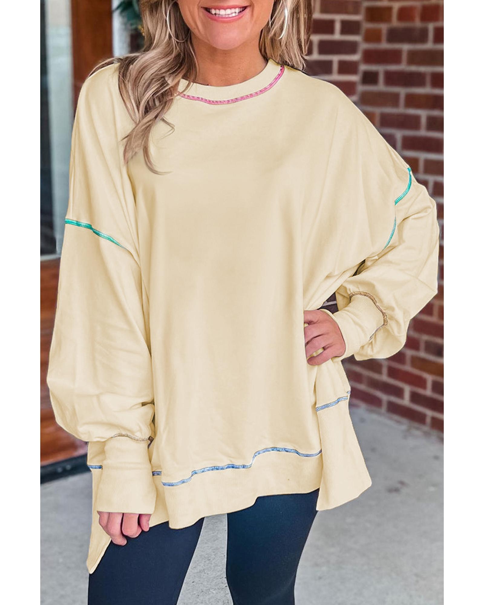 Contrast Stitching Split Baggy Sweatshirt - L 3