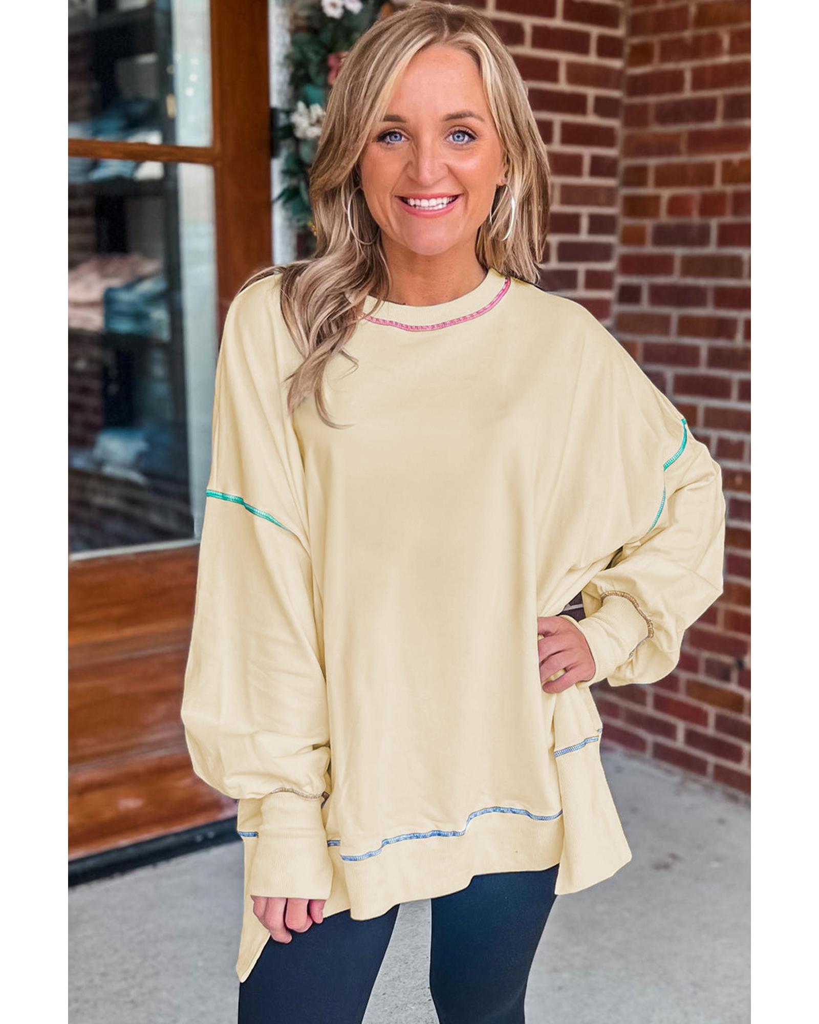 Contrast Stitching Split Baggy Sweatshirt - M 3