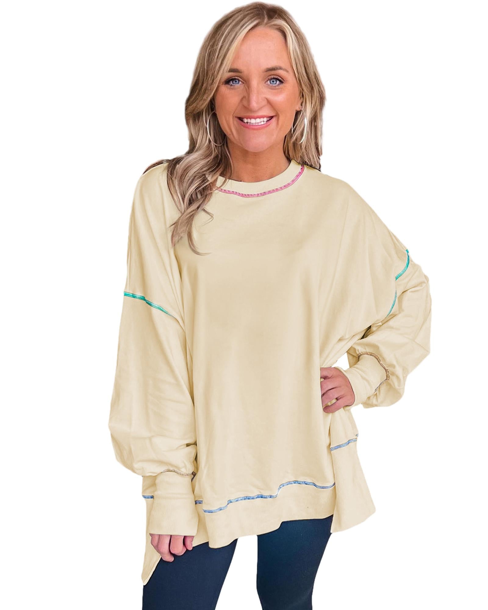 Contrast Stitching Split Baggy Sweatshirt - S 5