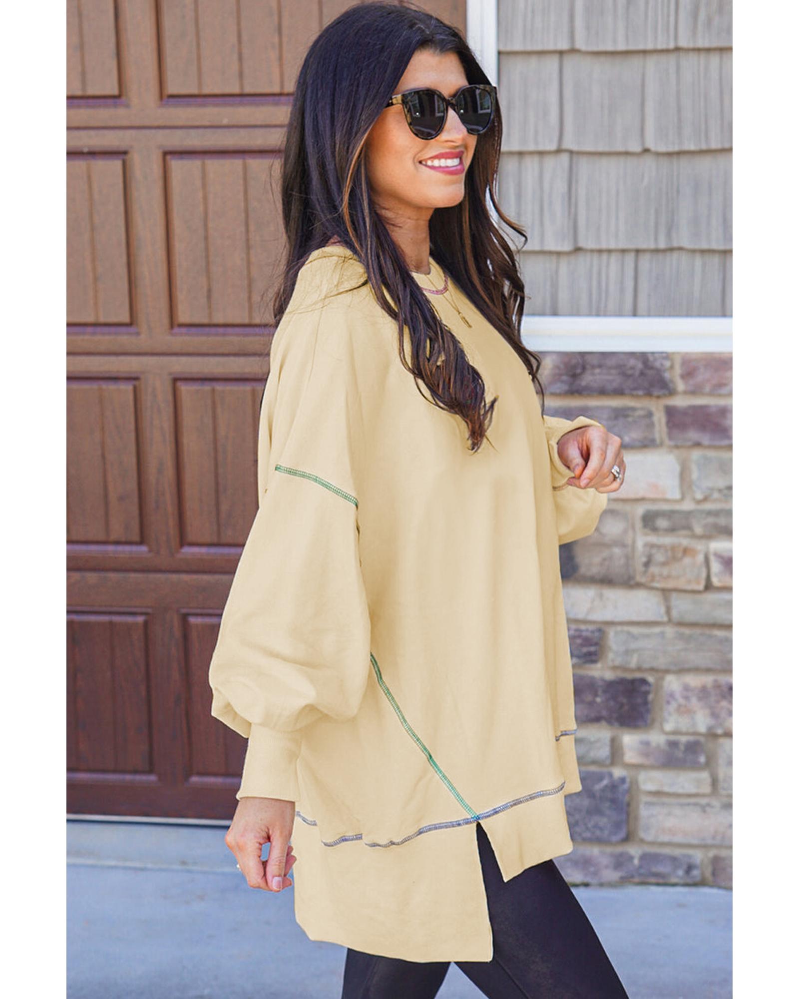 Contrast Stitching Split Baggy Sweatshirt - XL 4