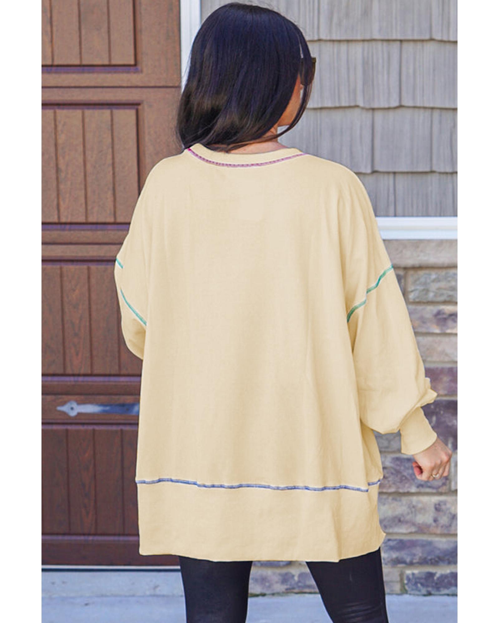 Contrast Stitching Split Baggy Sweatshirt - XL 5