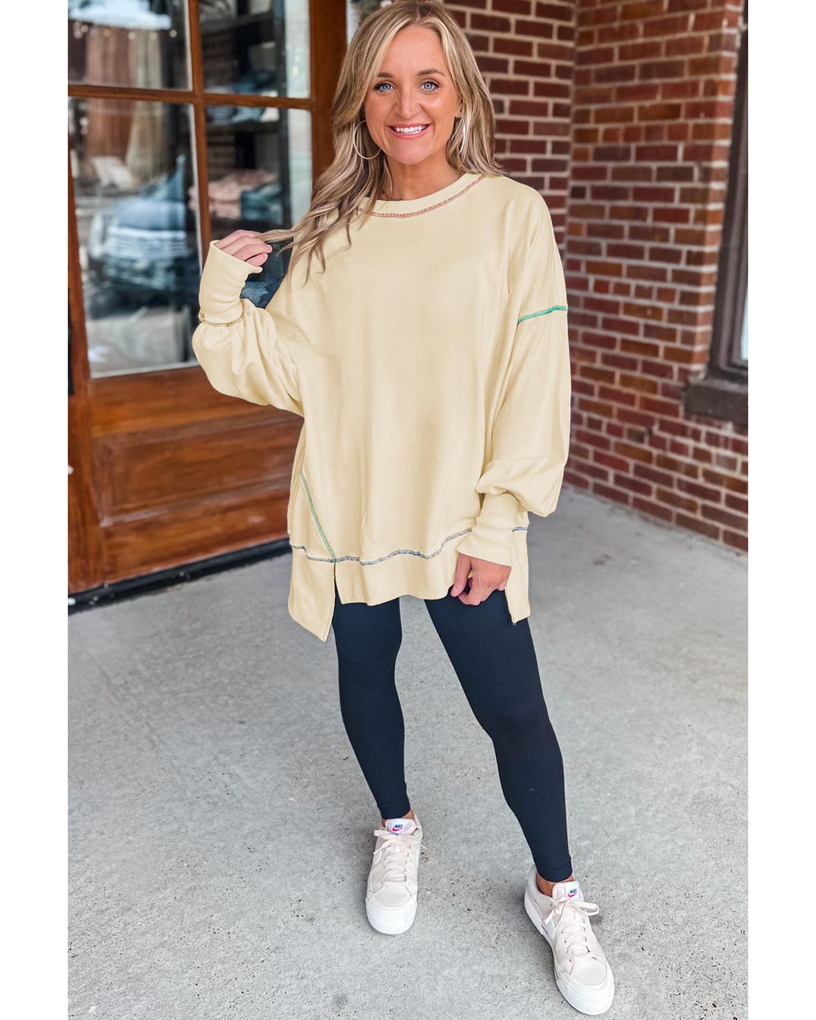 Contrast Stitching Split Baggy Sweatshirt - XL 6
