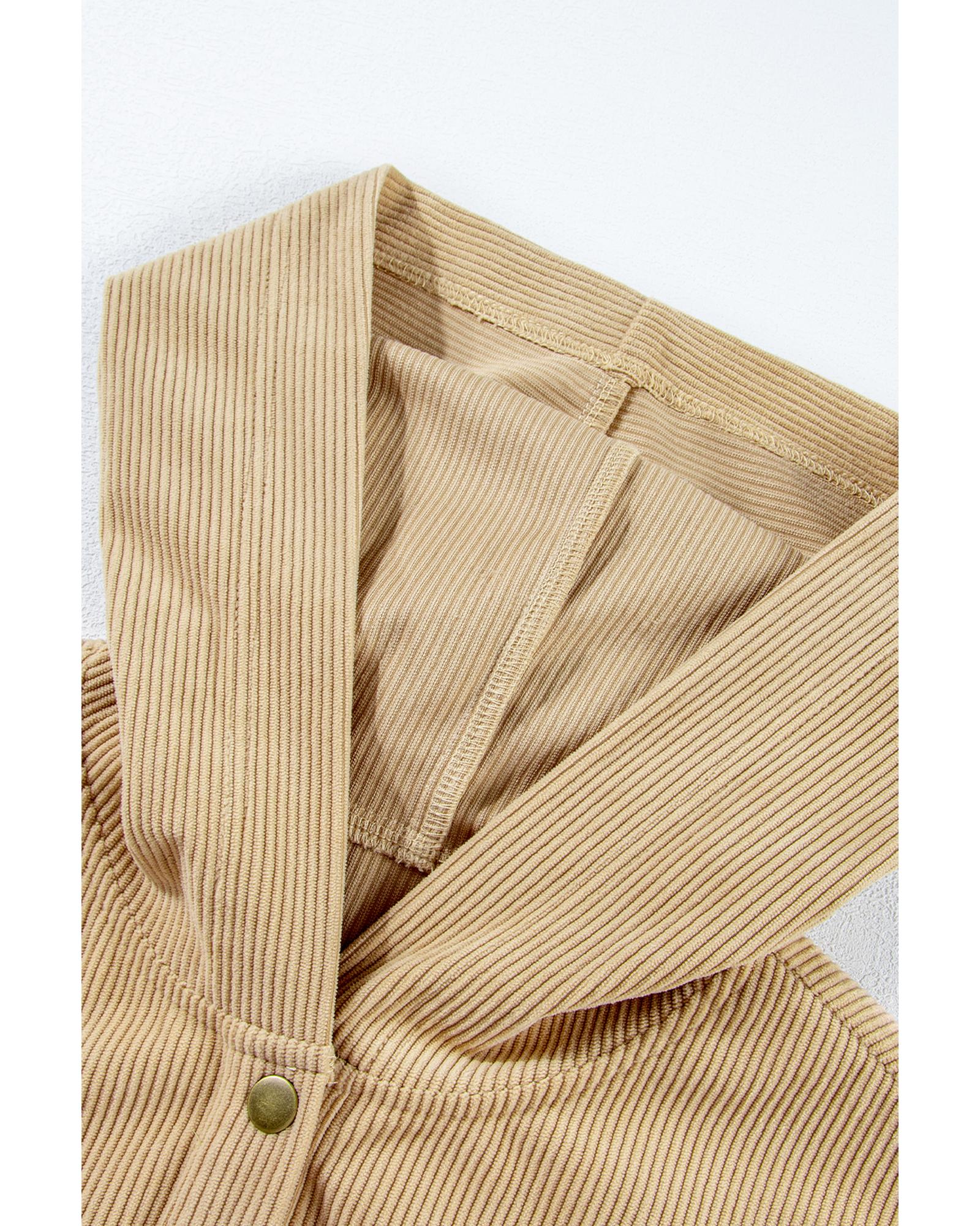 Simply Taupe Solid Ribbed Knit Buttoned Drop Shoulder Oversized Hoodie - M 8