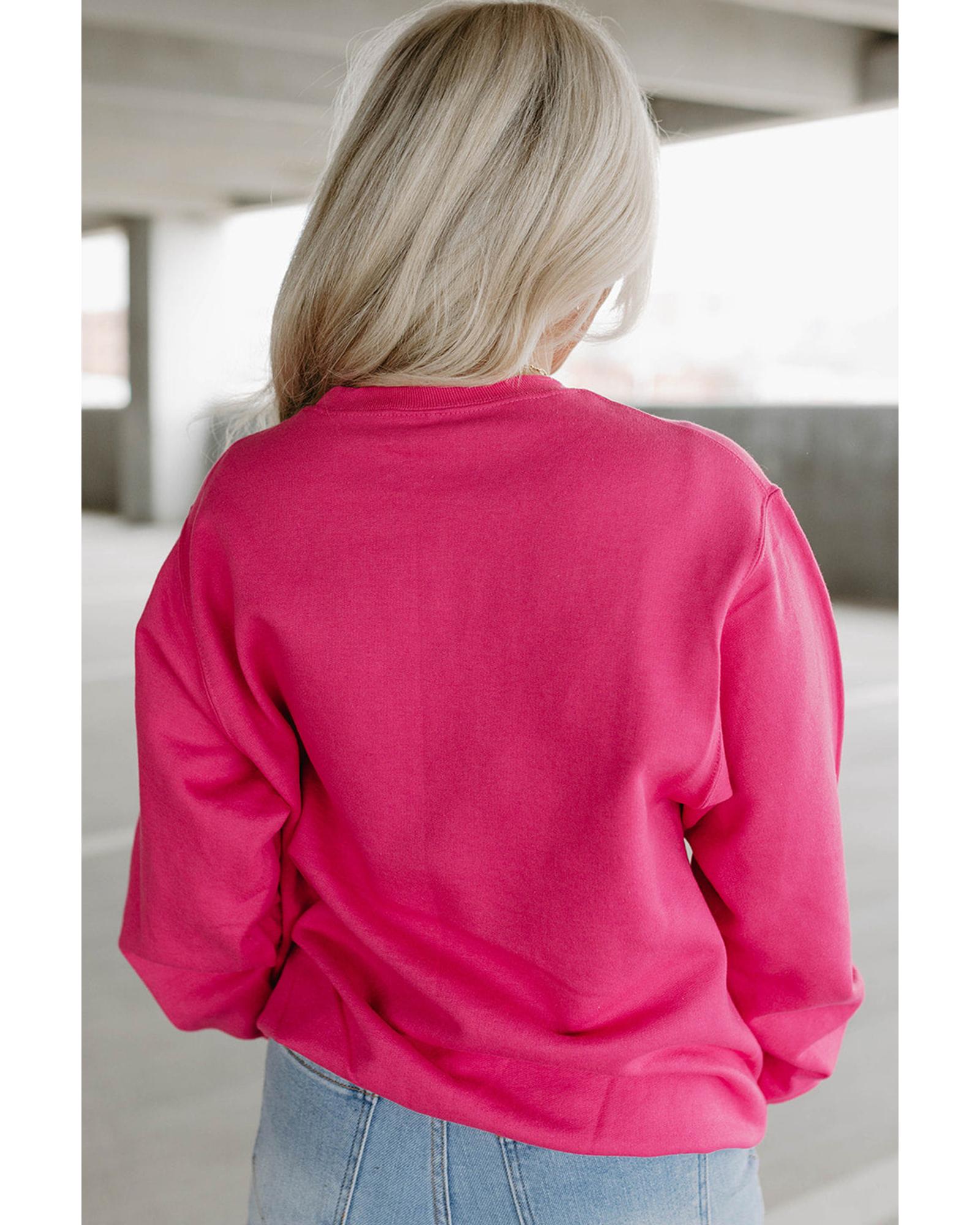 Strawberry Pink Cow & Sequin Double Heart Patch Graphic Sweatshirt - M 3