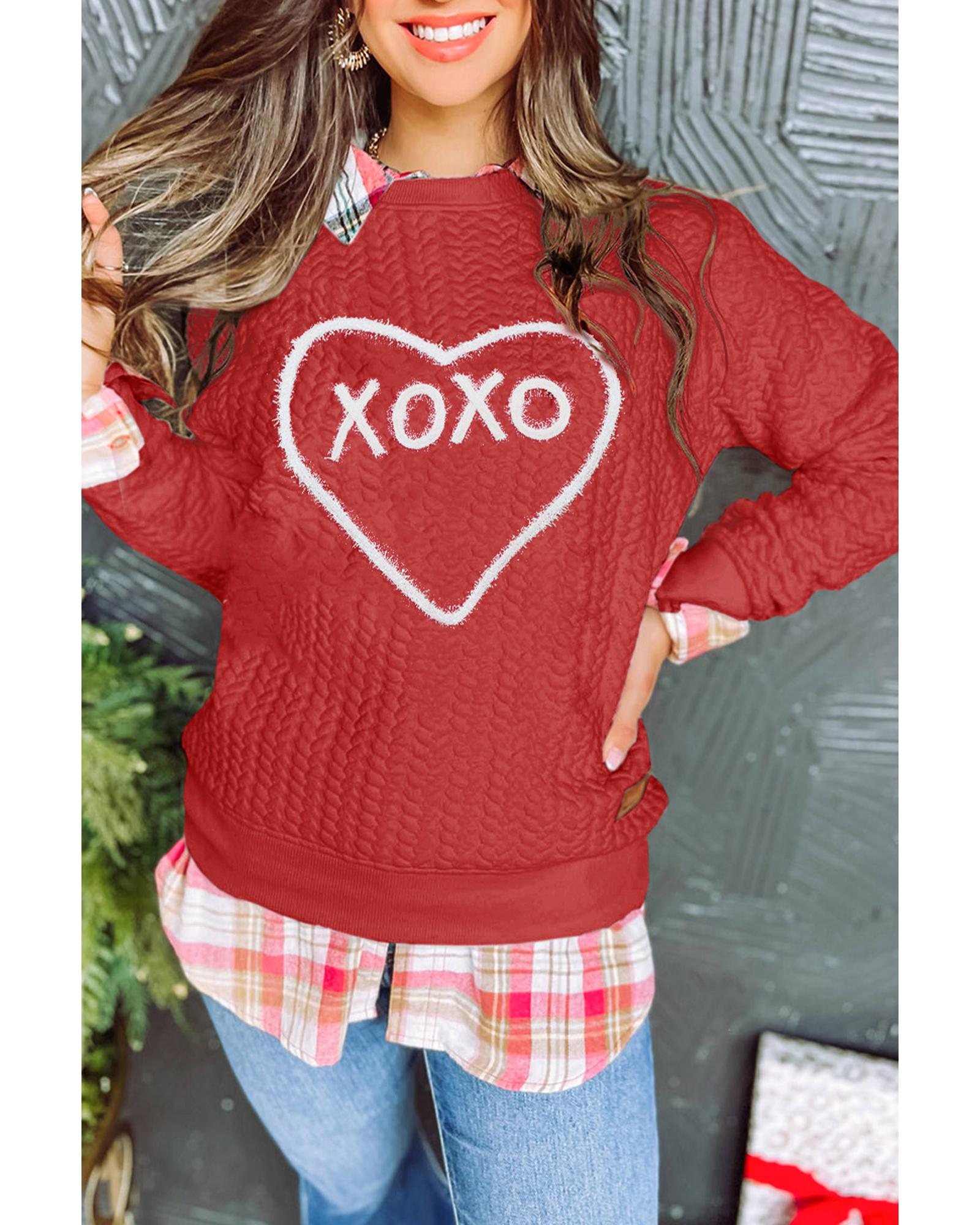 Racing Red Heart XOXO Chenille Embroidered Textured Sweatshirt - M 3