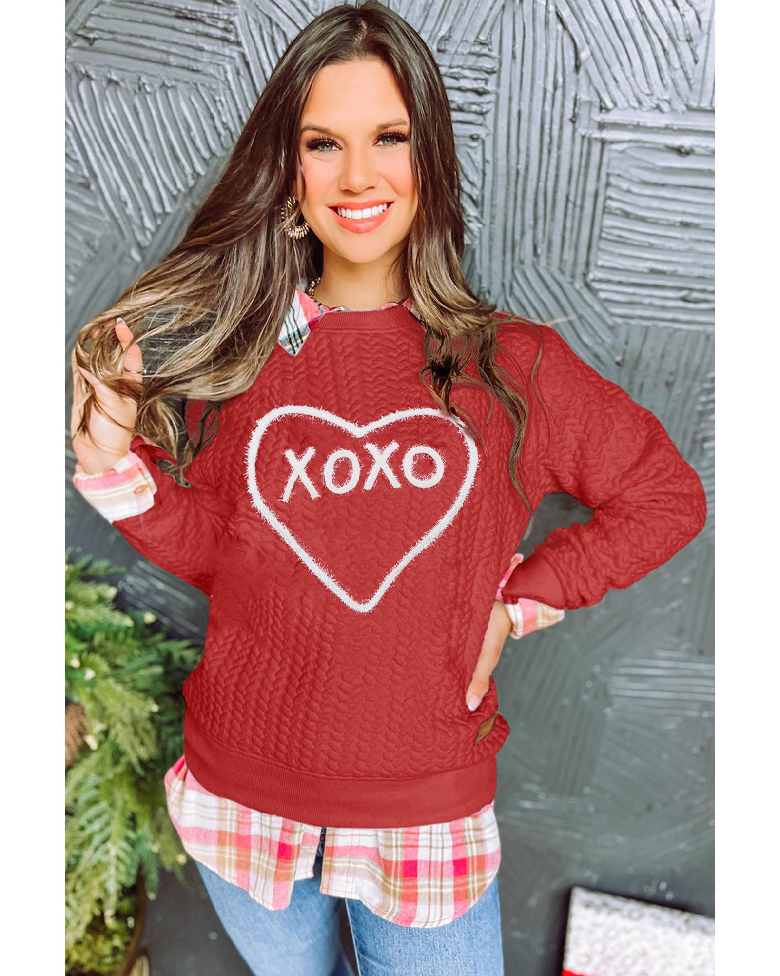 Racing Red Heart XOXO Chenille Embroidered Textured Sweatshirt - M 4
