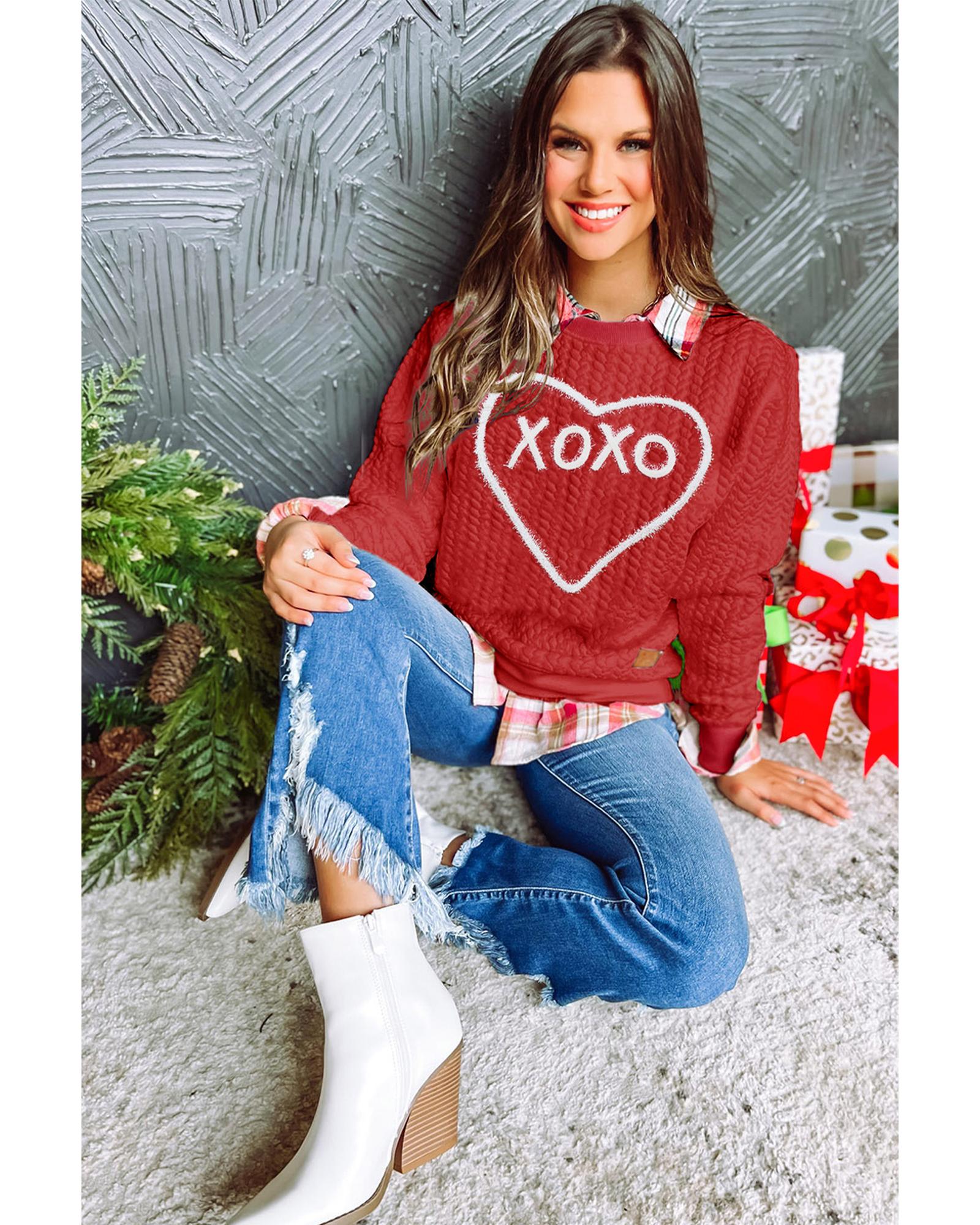 Racing Red Heart XOXO Chenille Embroidered Textured Sweatshirt - M 5