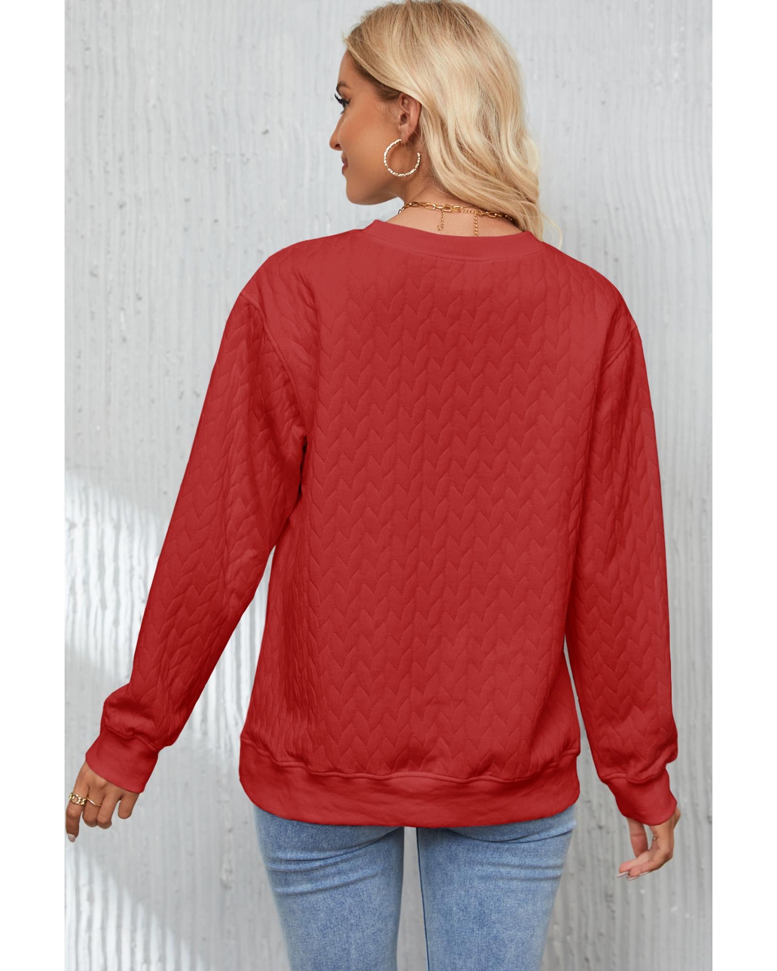 Racing Red Heart XOXO Chenille Embroidered Textured Sweatshirt - S 3