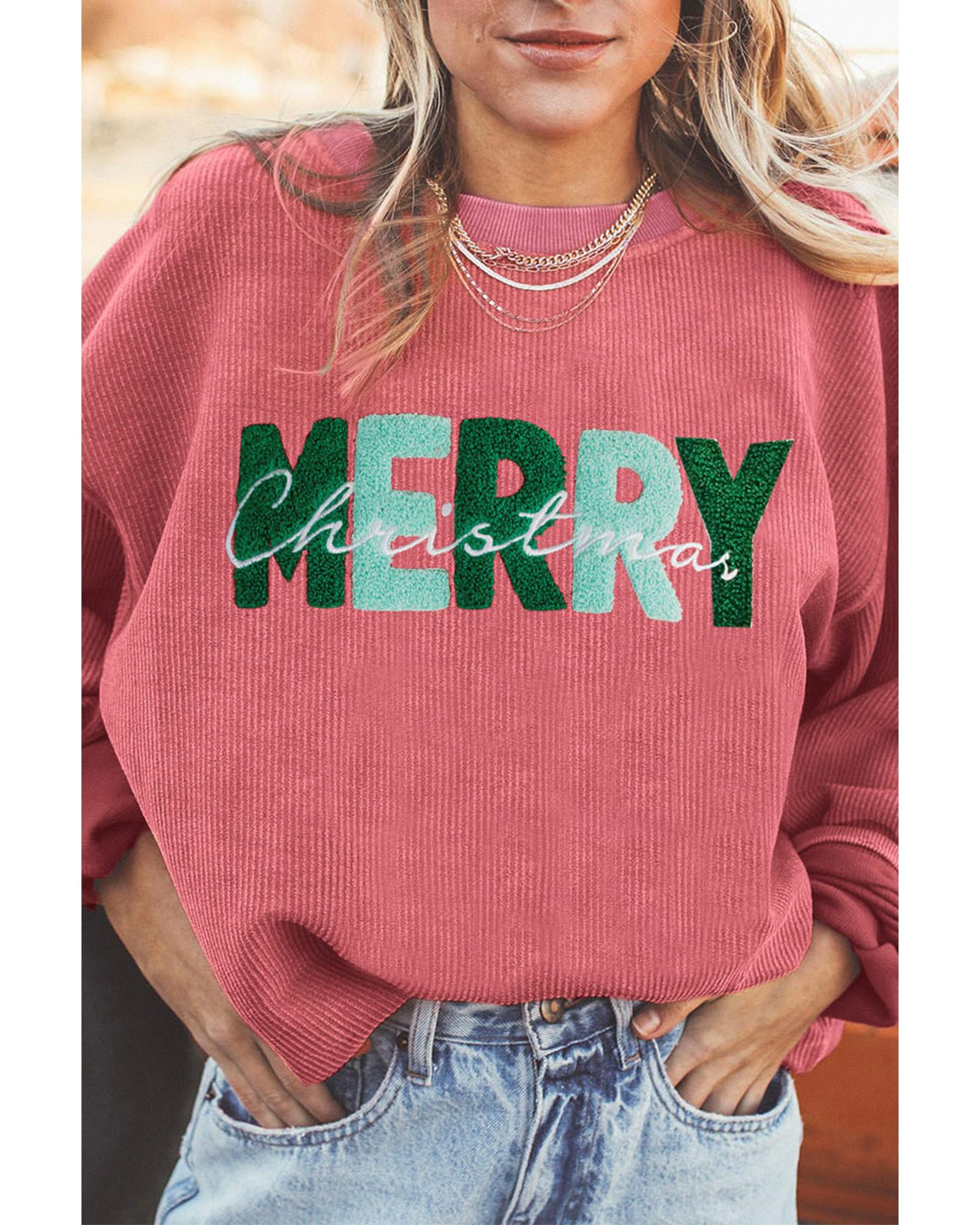 Strawberry Pink MERRY Christmas Corded Pullover Sweatshirt - M 4
