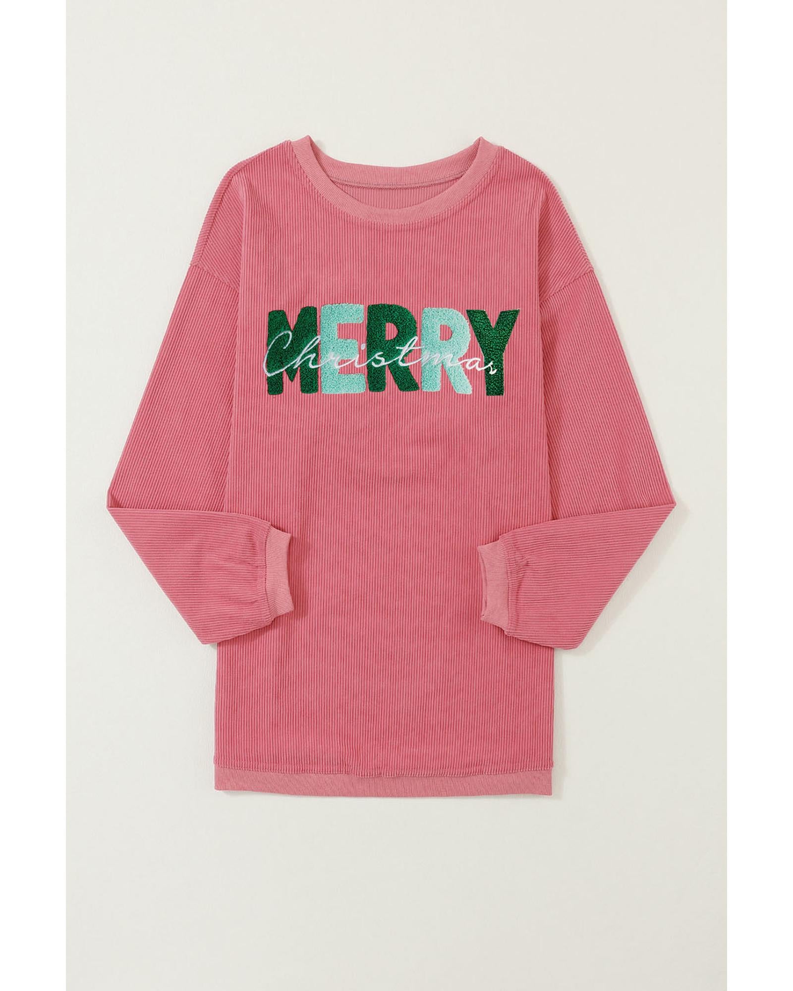Strawberry Pink MERRY Christmas Corded Pullover Sweatshirt - XL 3