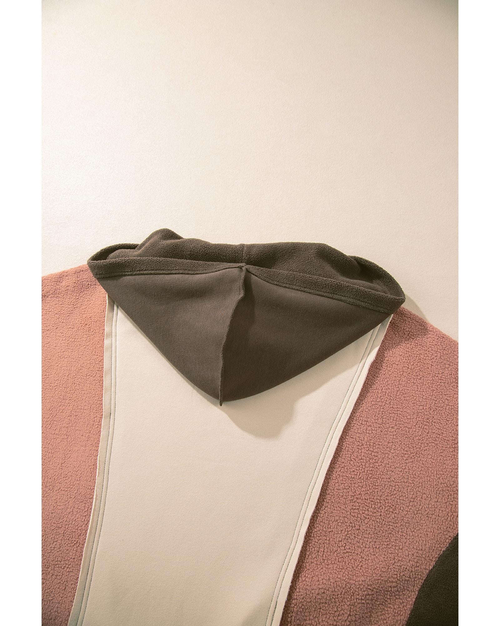 Beige Oversized Color Block Patchwork High Low Hoodie - XL 4