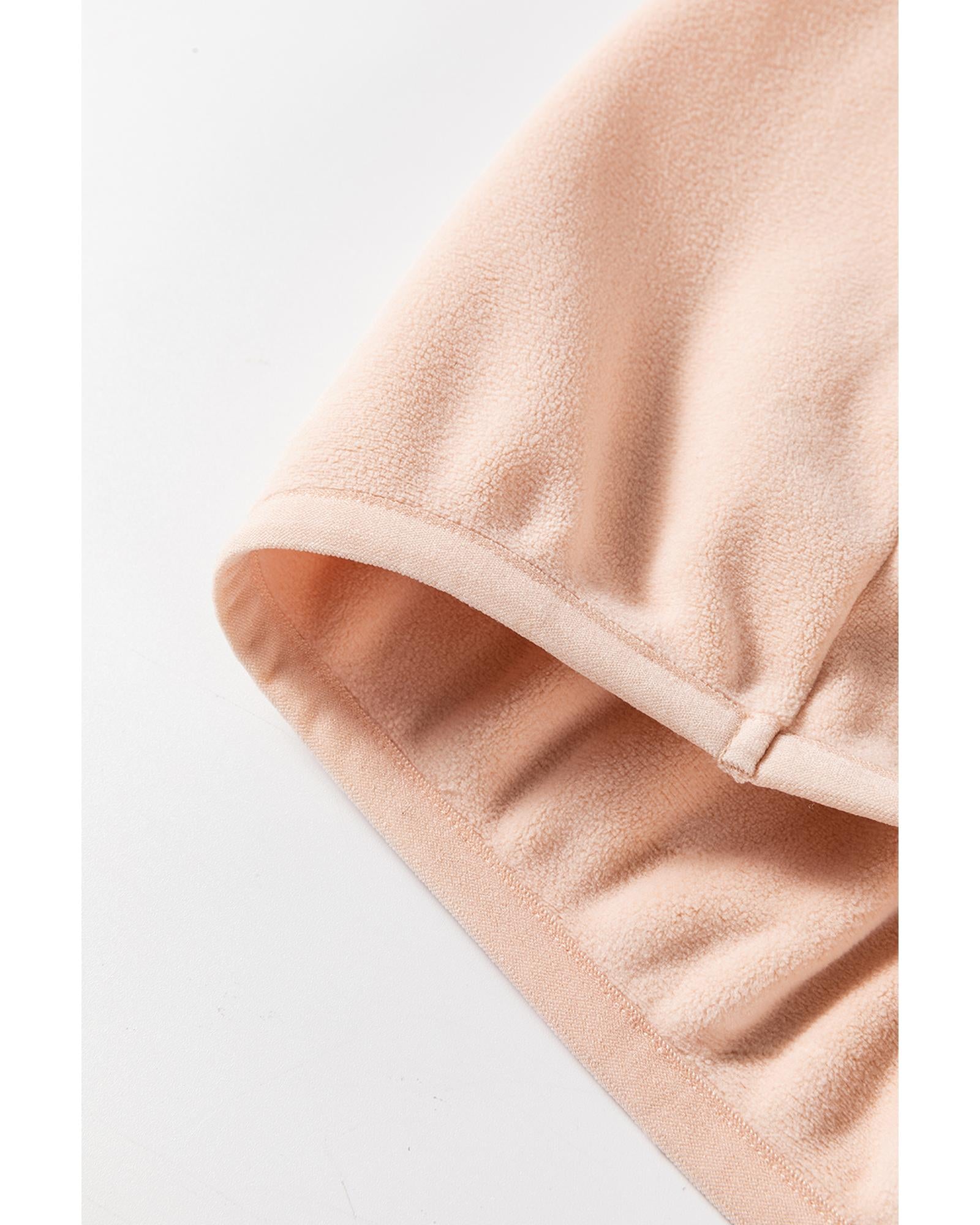 Light French Beige Colorblock Patchwork Half Zip Oversized Sherpa Hoodie - L