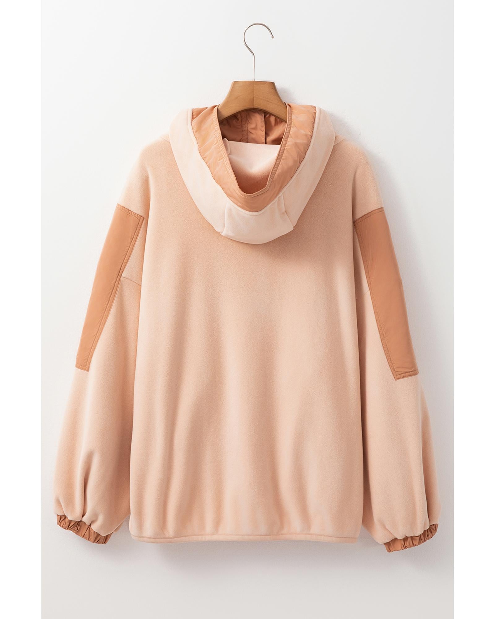 Light French Beige Colorblock Patchwork Half Zip Oversized Sherpa Hoodie - M 5