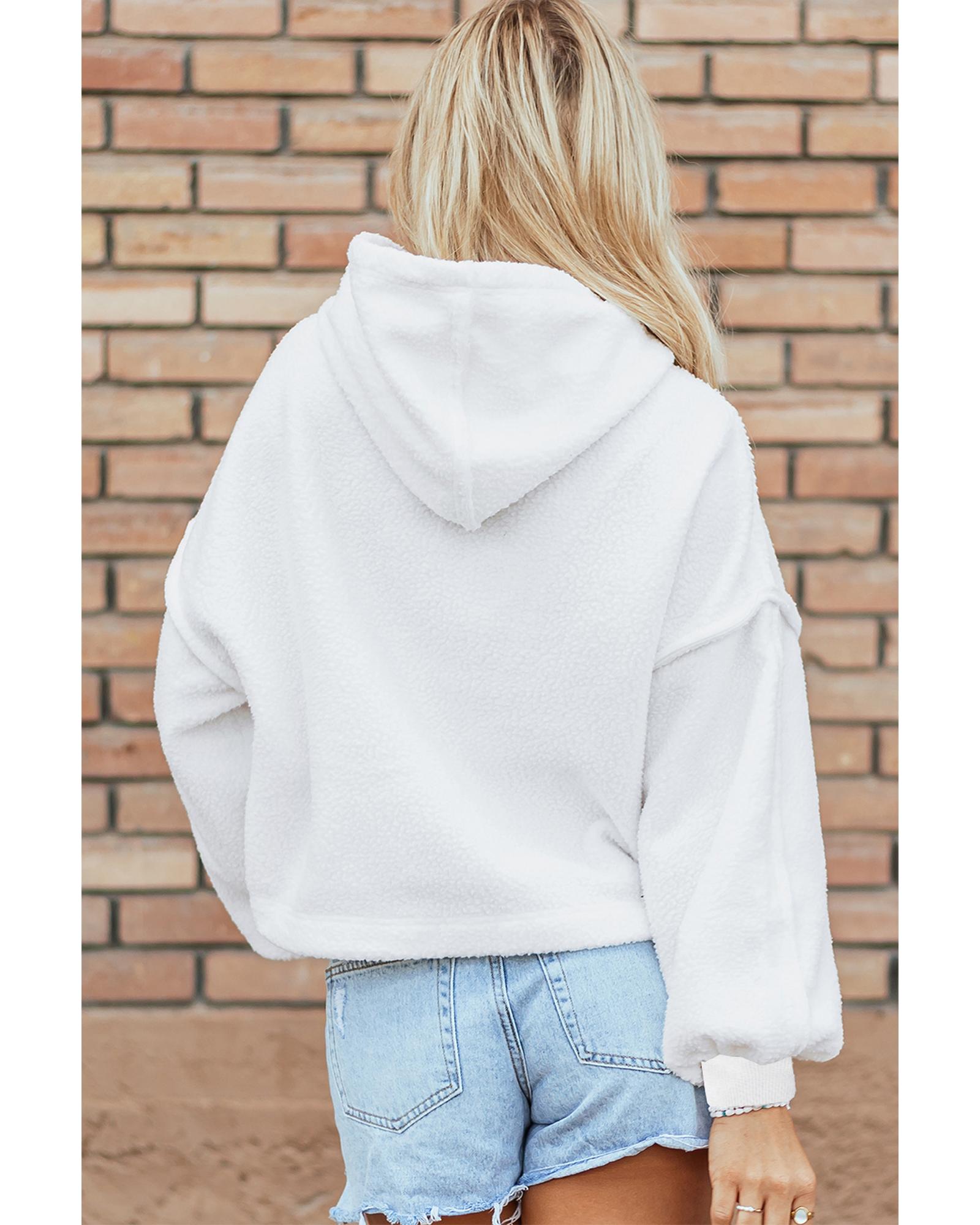 White Sherpa Fleece Drop Shoulder Hoodie - L 3