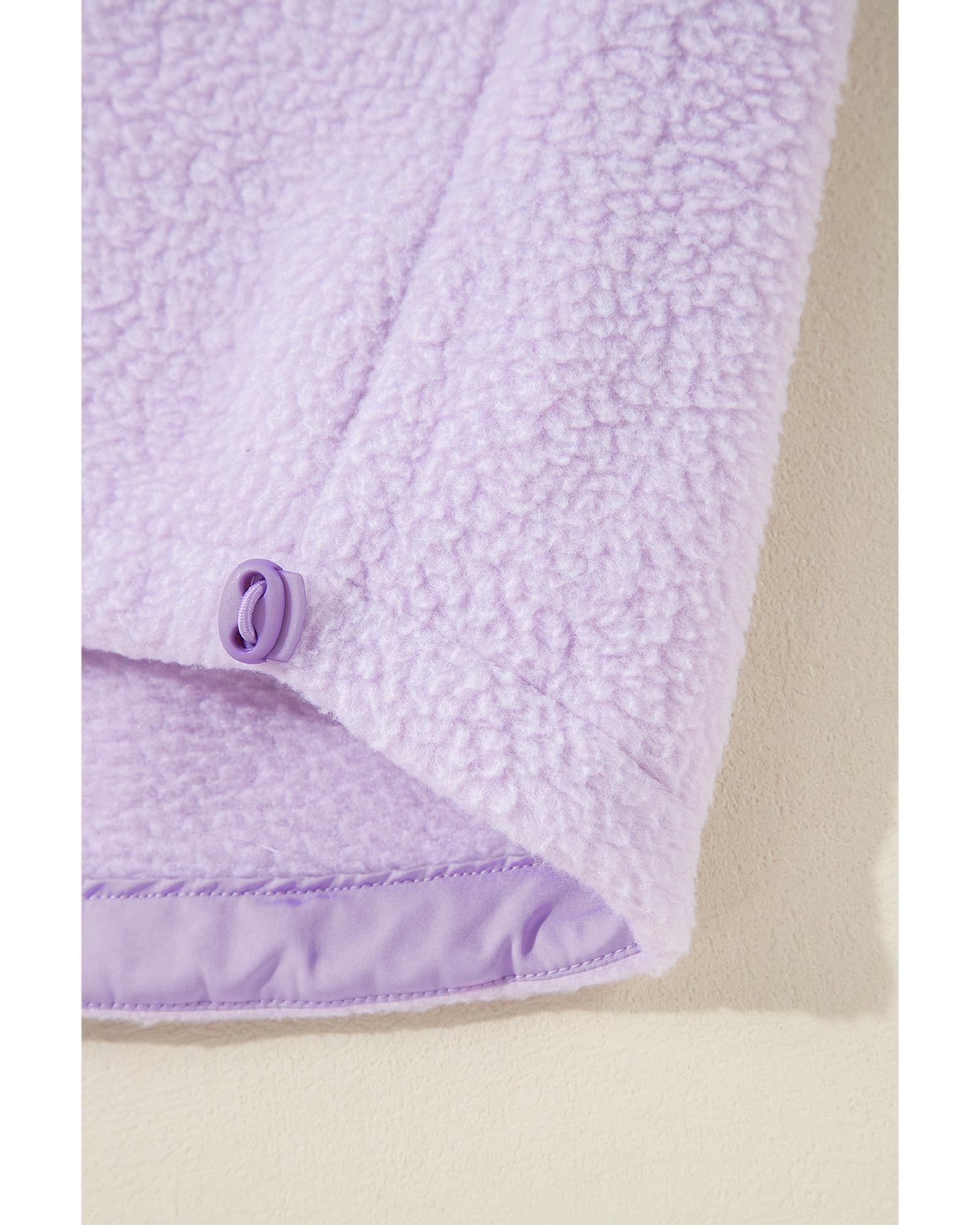 Lavendula Zipped Patch Pocket Fuzzy Drawstring Hoodie - L 5
