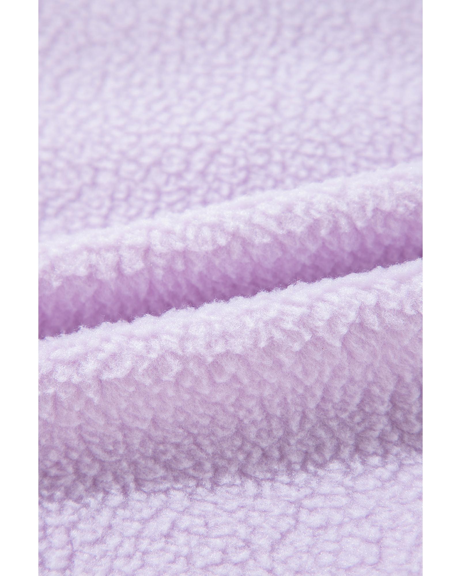 Lavendula Zipped Patch Pocket Fuzzy Drawstring Hoodie - M 4