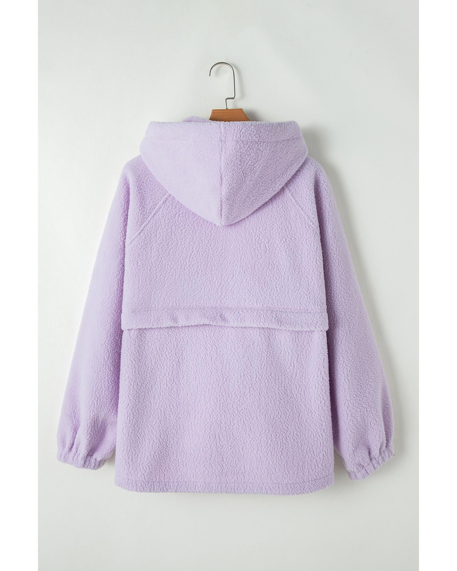 Lavendula Zipped Patch Pocket Fuzzy Drawstring Hoodie - XL