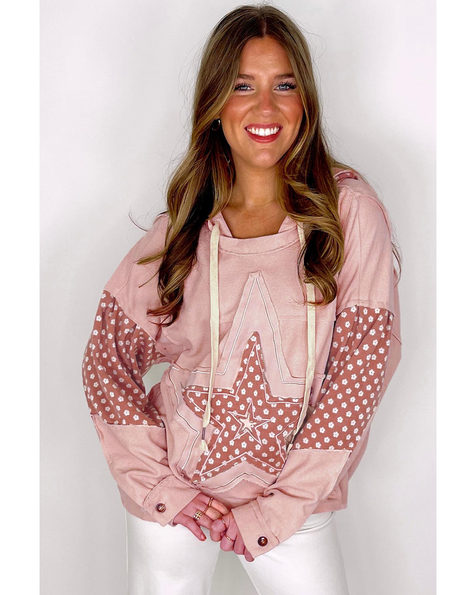 Delicacy Floral Patchwork Star Pattern Drawstring Hoodie - S