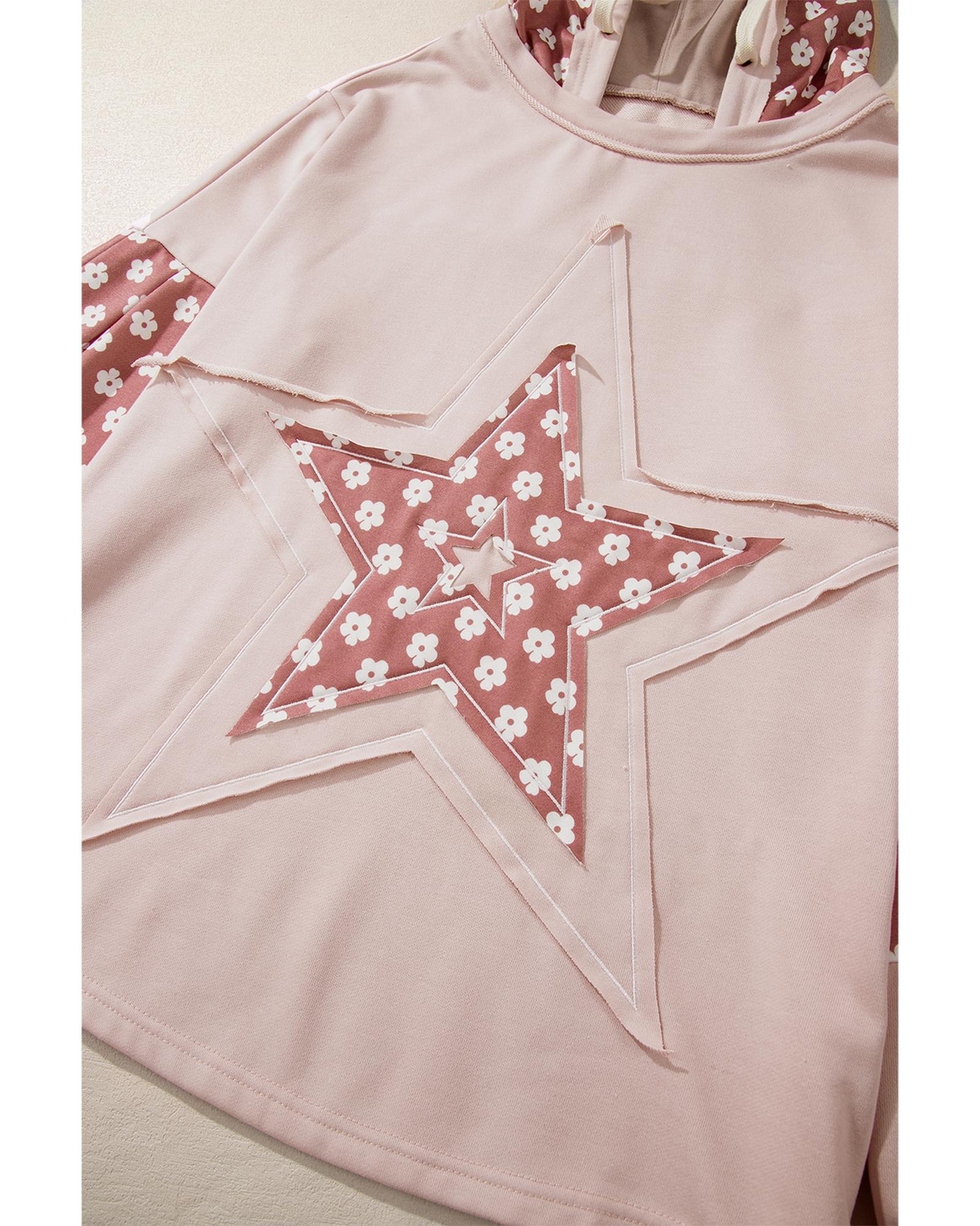 Delicacy Floral Patchwork Star Pattern Drawstring Hoodie - XL 4