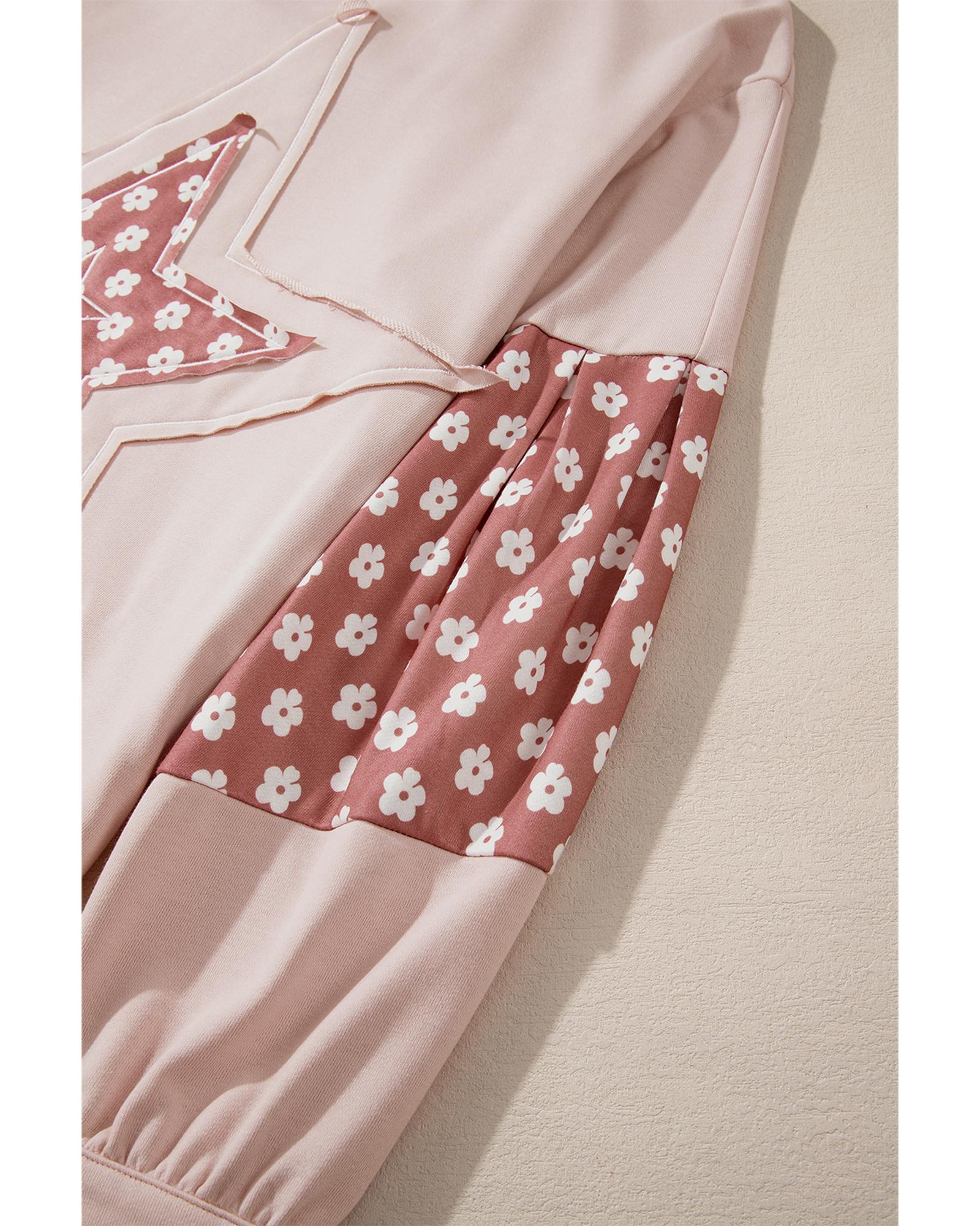 Delicacy Floral Patchwork Star Pattern Drawstring Hoodie - XL 5