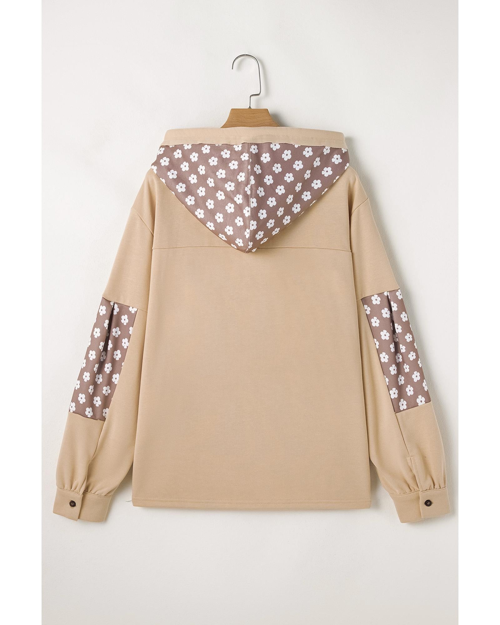 Apricot Floral Patchwork Star Pattern Drawstring Hoodie - S 6