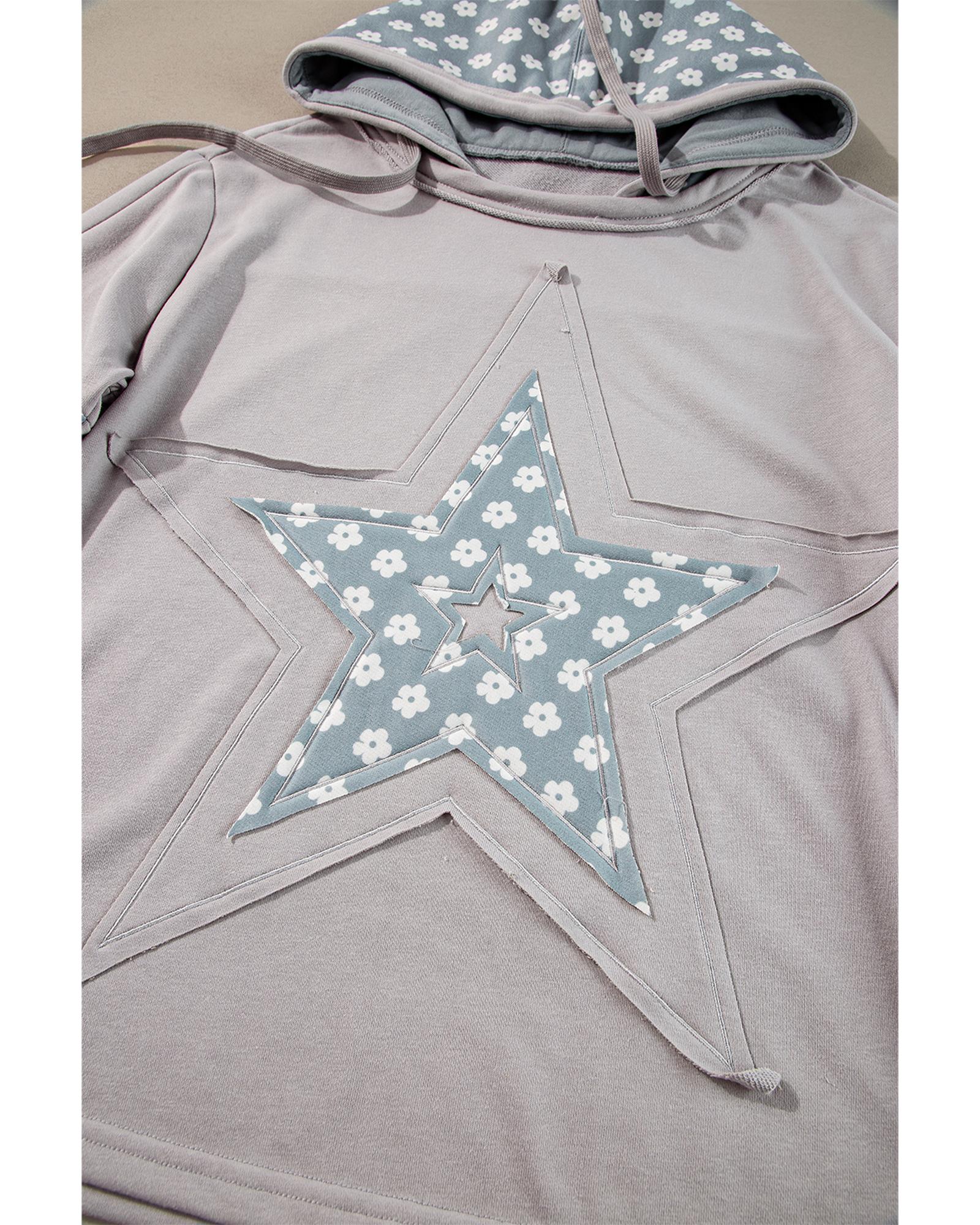 Beau Blue Floral Patchwork Star Pattern Drawstring Hoodie - M 5