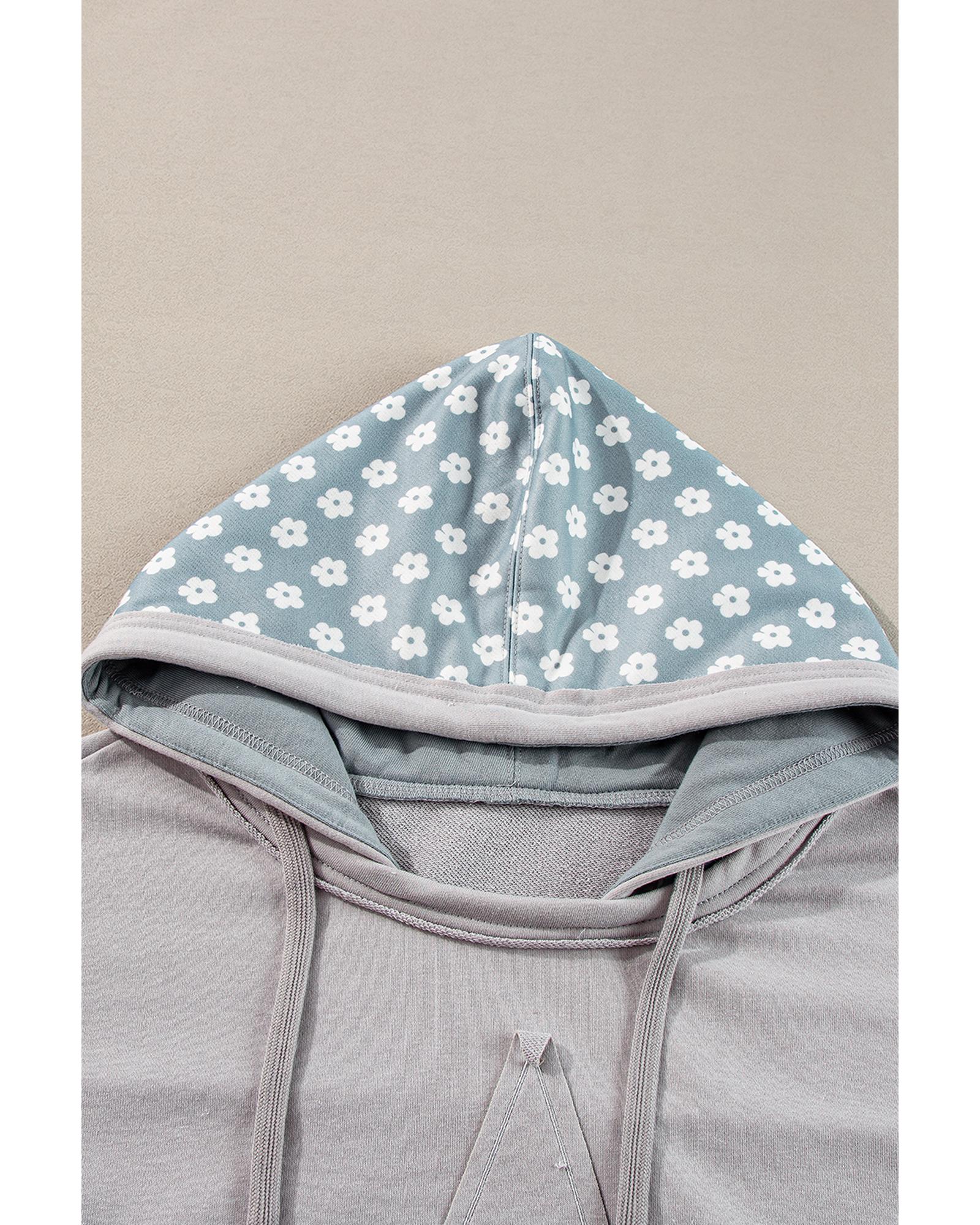 Beau Blue Floral Patchwork Star Pattern Drawstring Hoodie - M 6