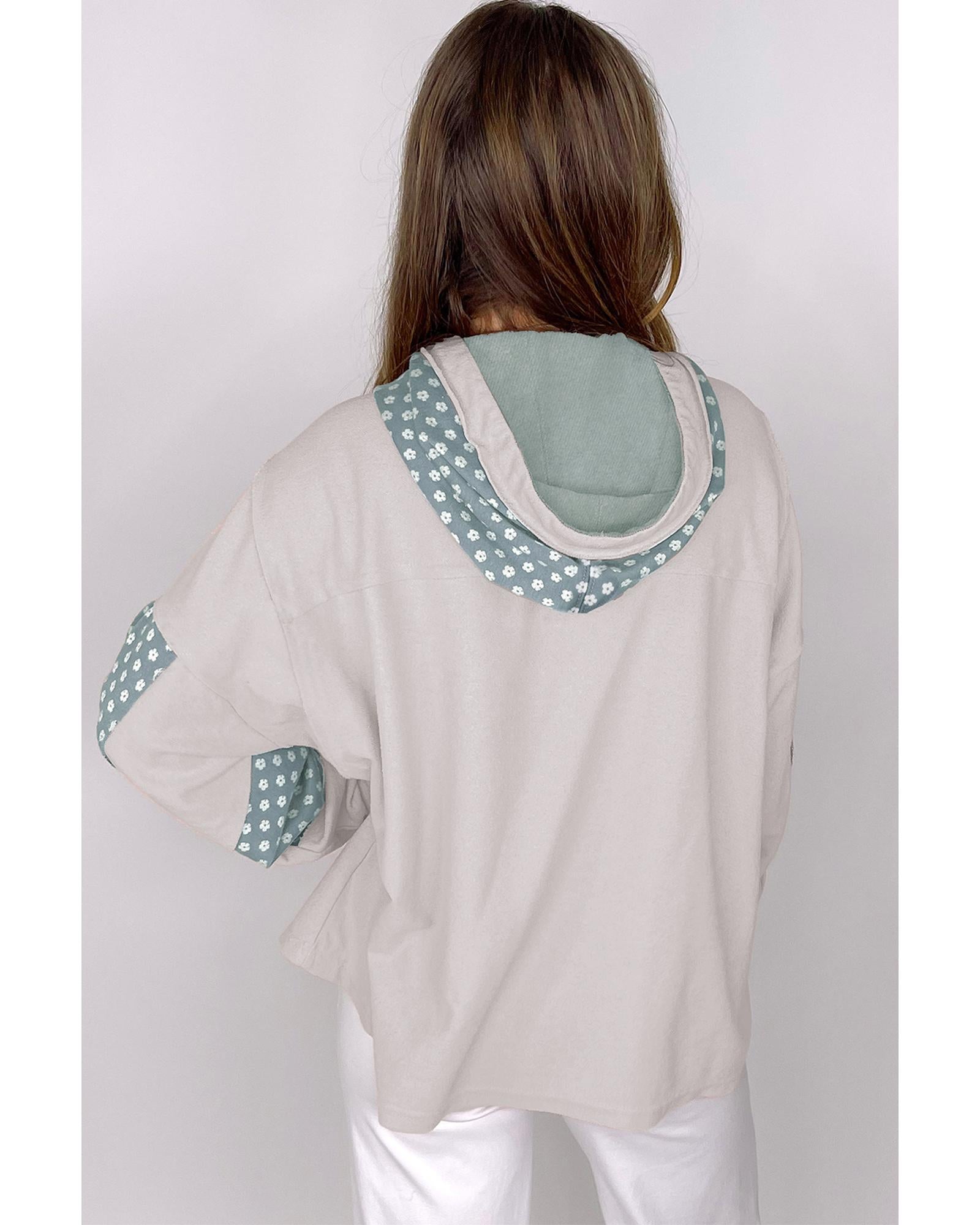 Beau Blue Floral Patchwork Star Pattern Drawstring Hoodie - M 7