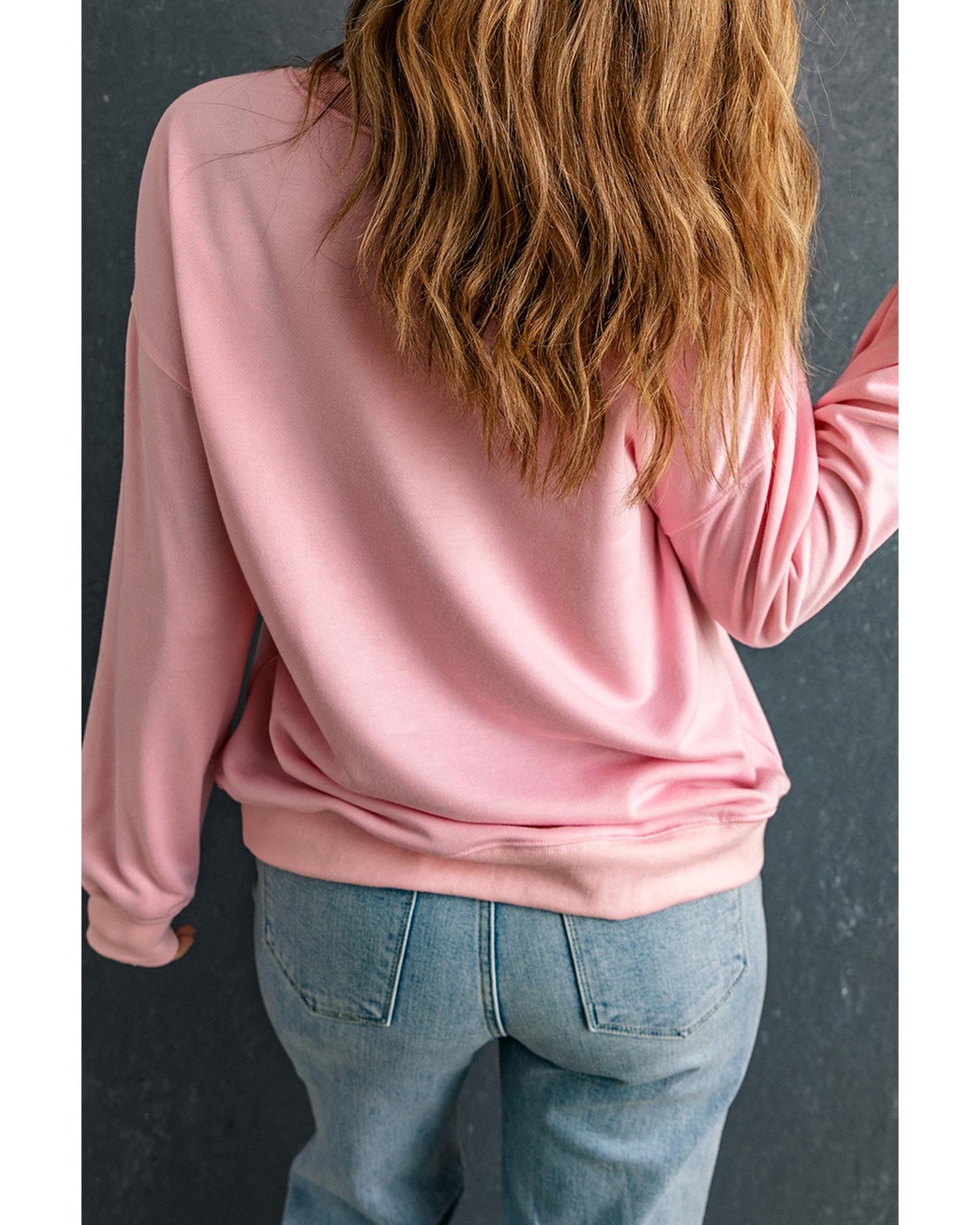 Pink Glitter Chenille Heart Patch Valentines Sweatshirt - M 5