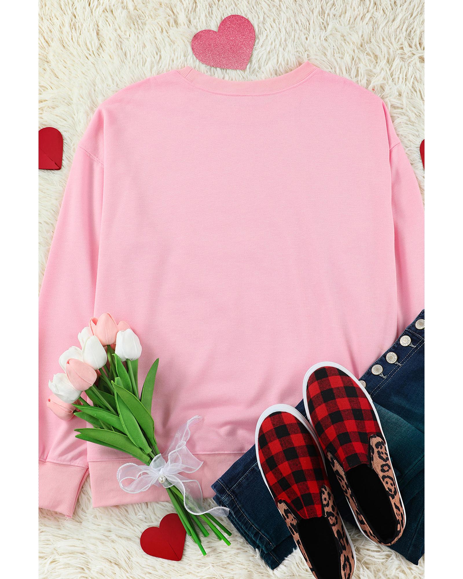 Pink Glitter Chenille Heart Patch Valentines Sweatshirt - XL 4