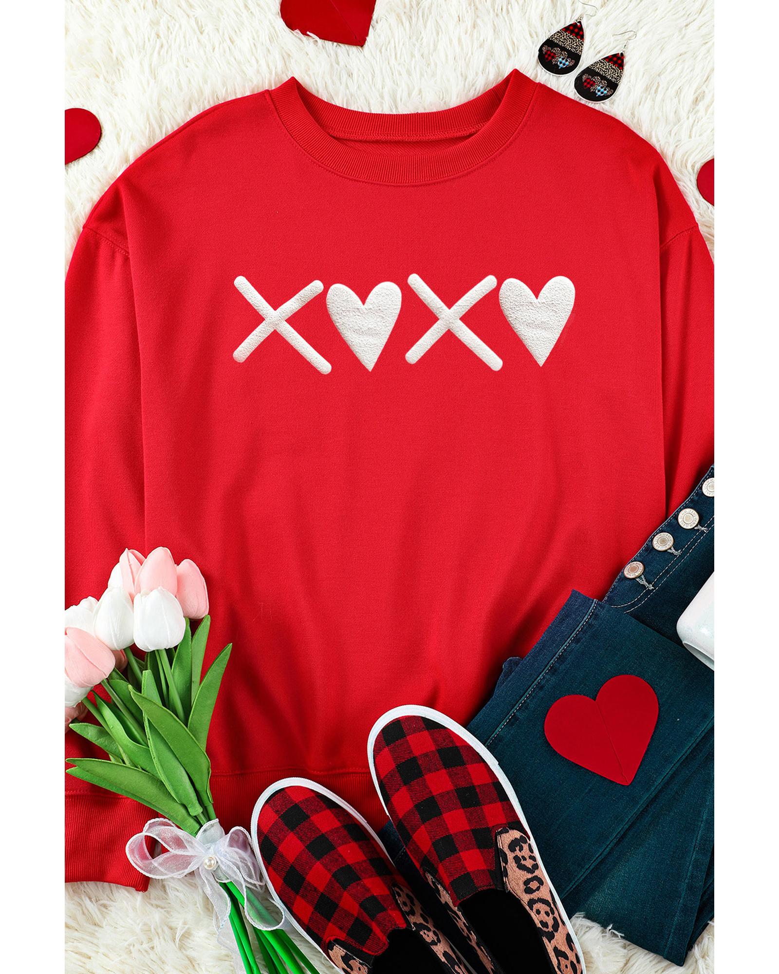 Red Puff XOXO Print Valentines Heart Sweatshirt - 2XL 4