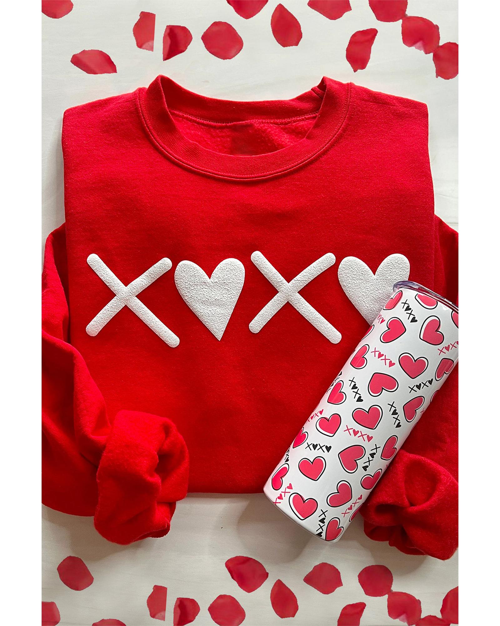 Red Puff XOXO Print Valentines Heart Sweatshirt - M 3