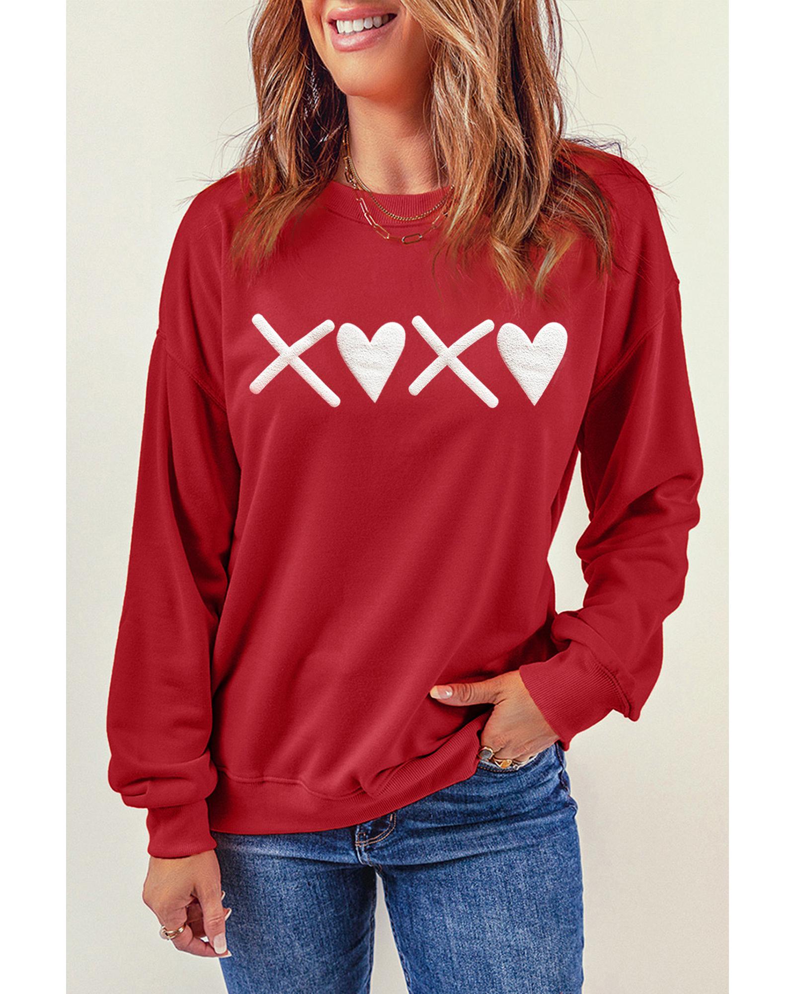 Red Puff XOXO Print Valentines Heart Sweatshirt - S 3