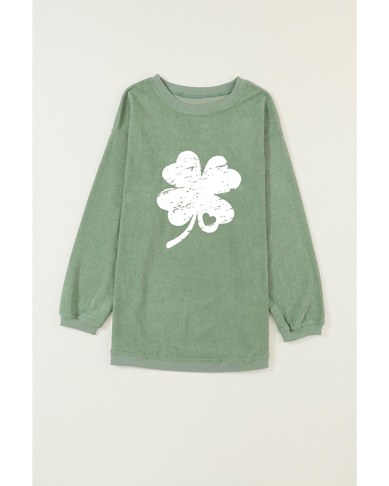 Grass Green Distressed Clover Print St Patricks Corded Sweatshirt - S 4