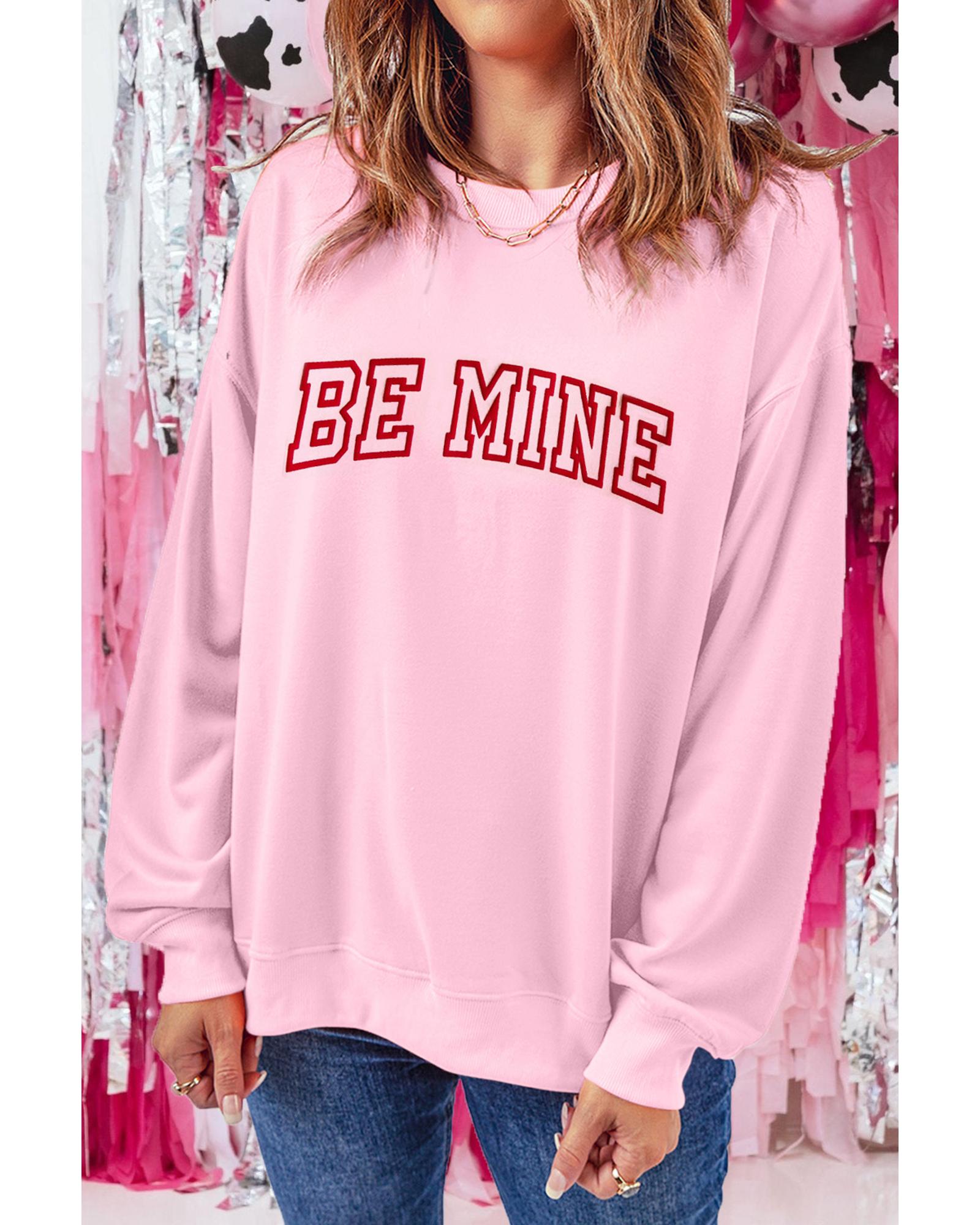 Pink BE MINE Puff Graphic Pullover Sweatshirt - S 4