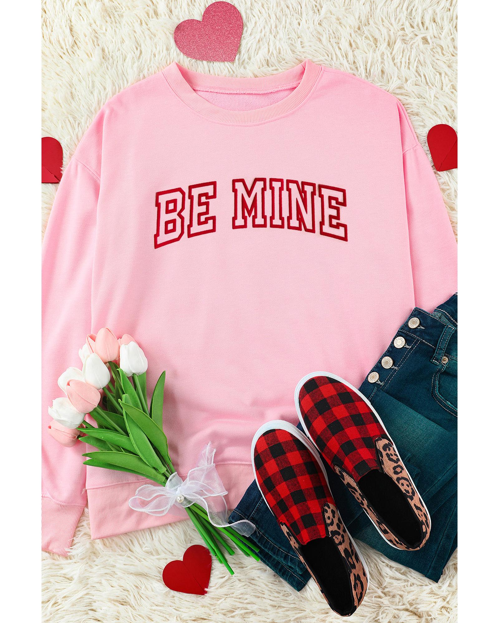 Pink BE MINE Puff Graphic Pullover Sweatshirt - XL