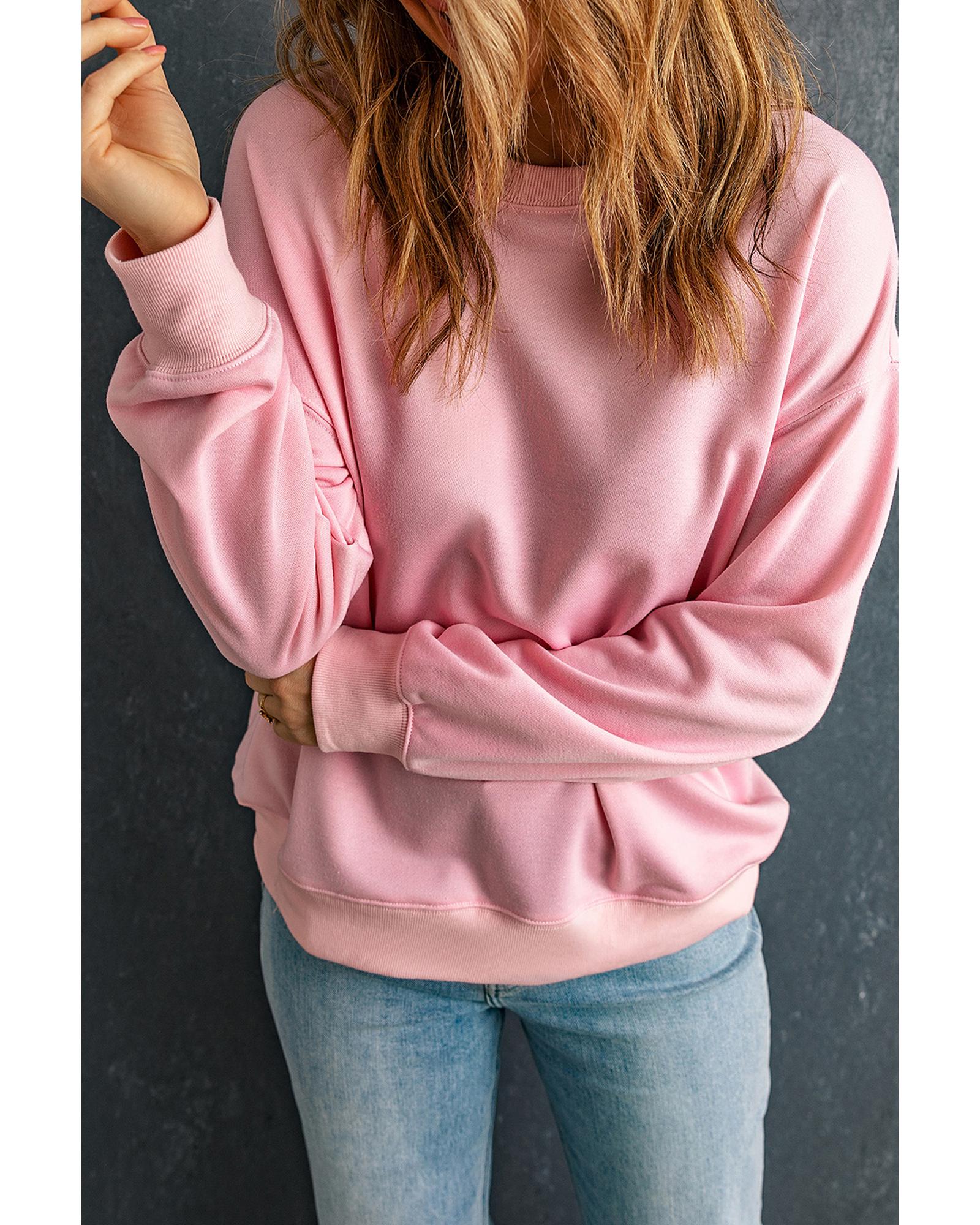 Pink Solid Classic Crewneck Pullover Sweatshirt - 2XL