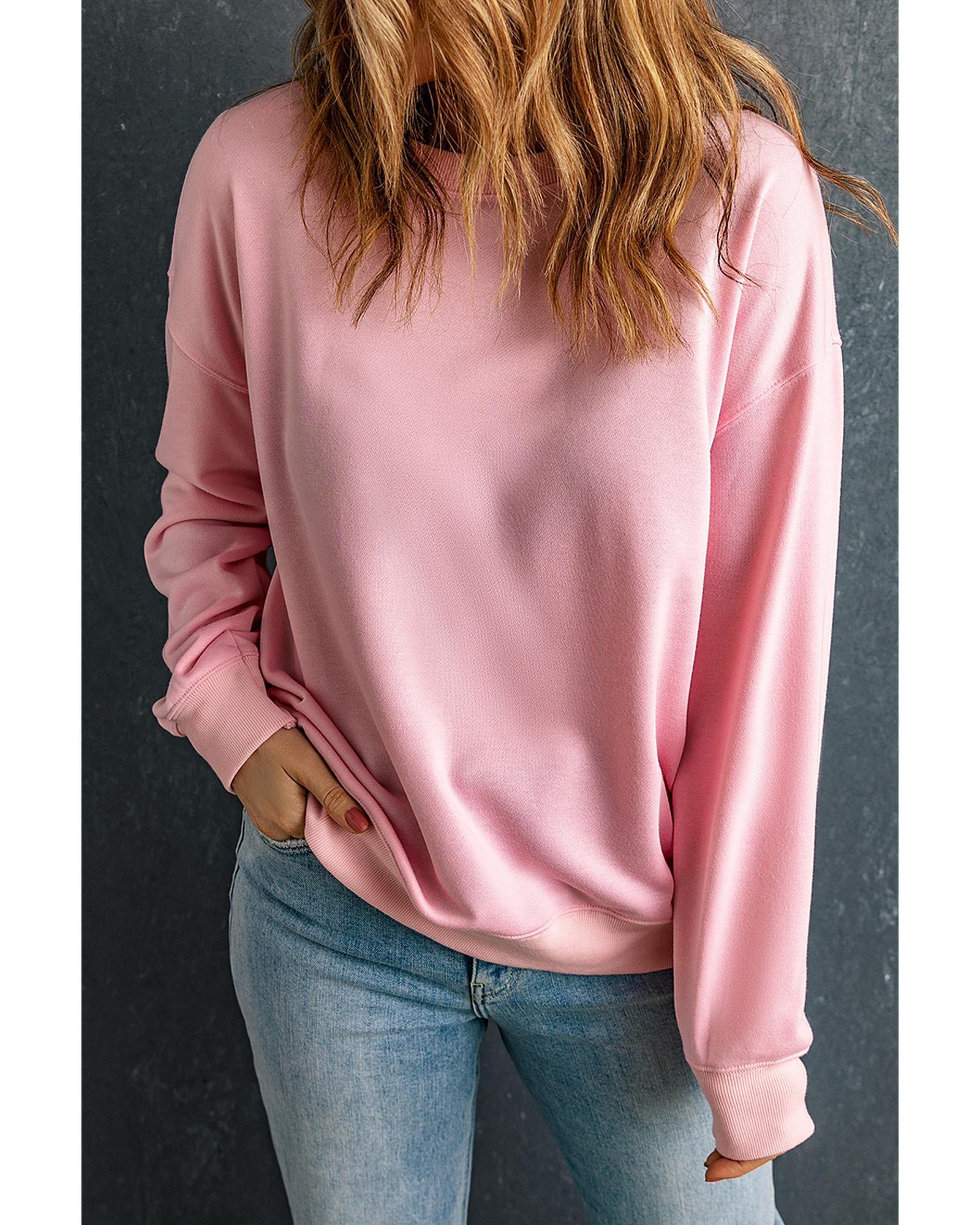 Pink Solid Classic Crewneck Pullover Sweatshirt - 2XL 3
