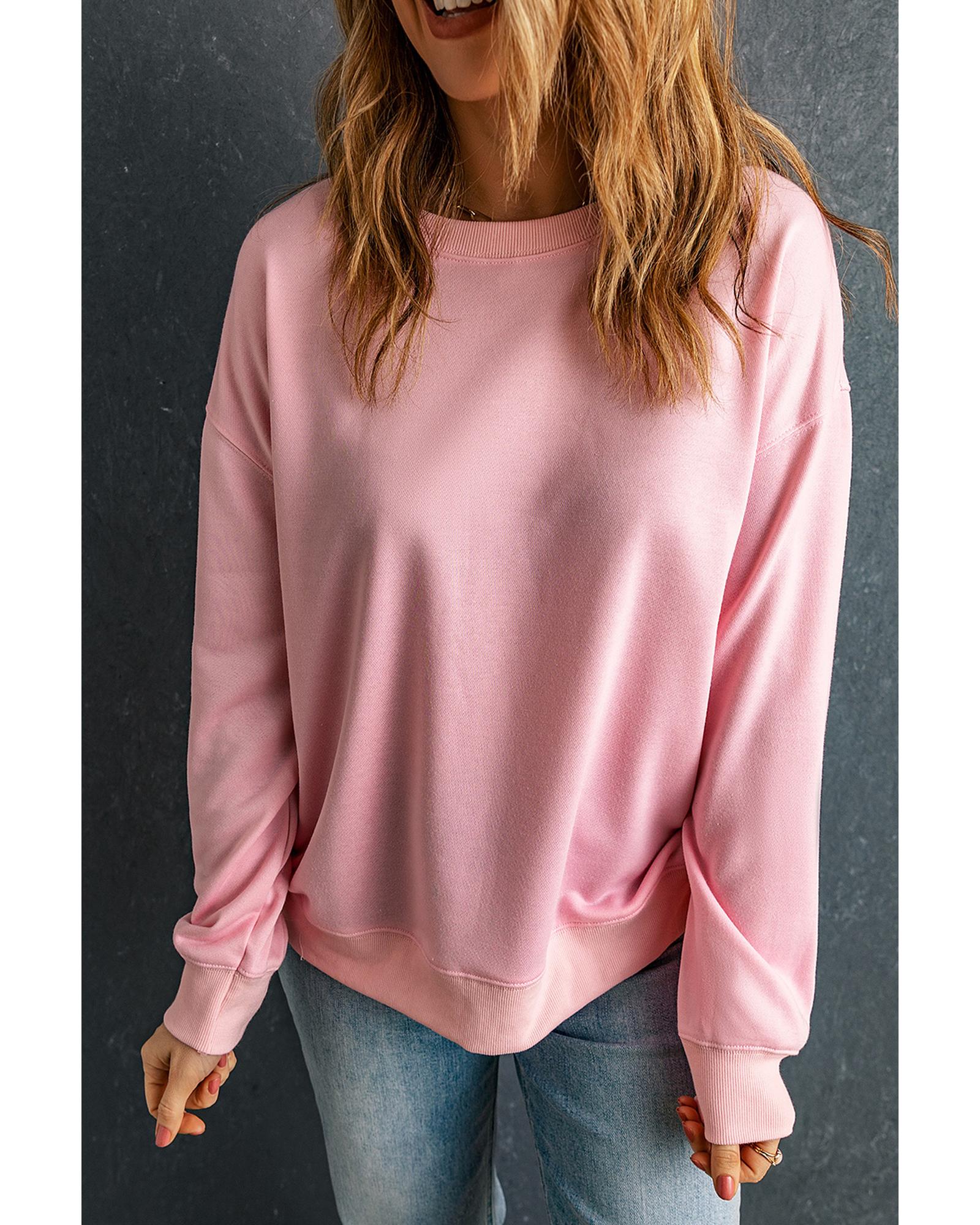 Pink Solid Classic Crewneck Pullover Sweatshirt - XL