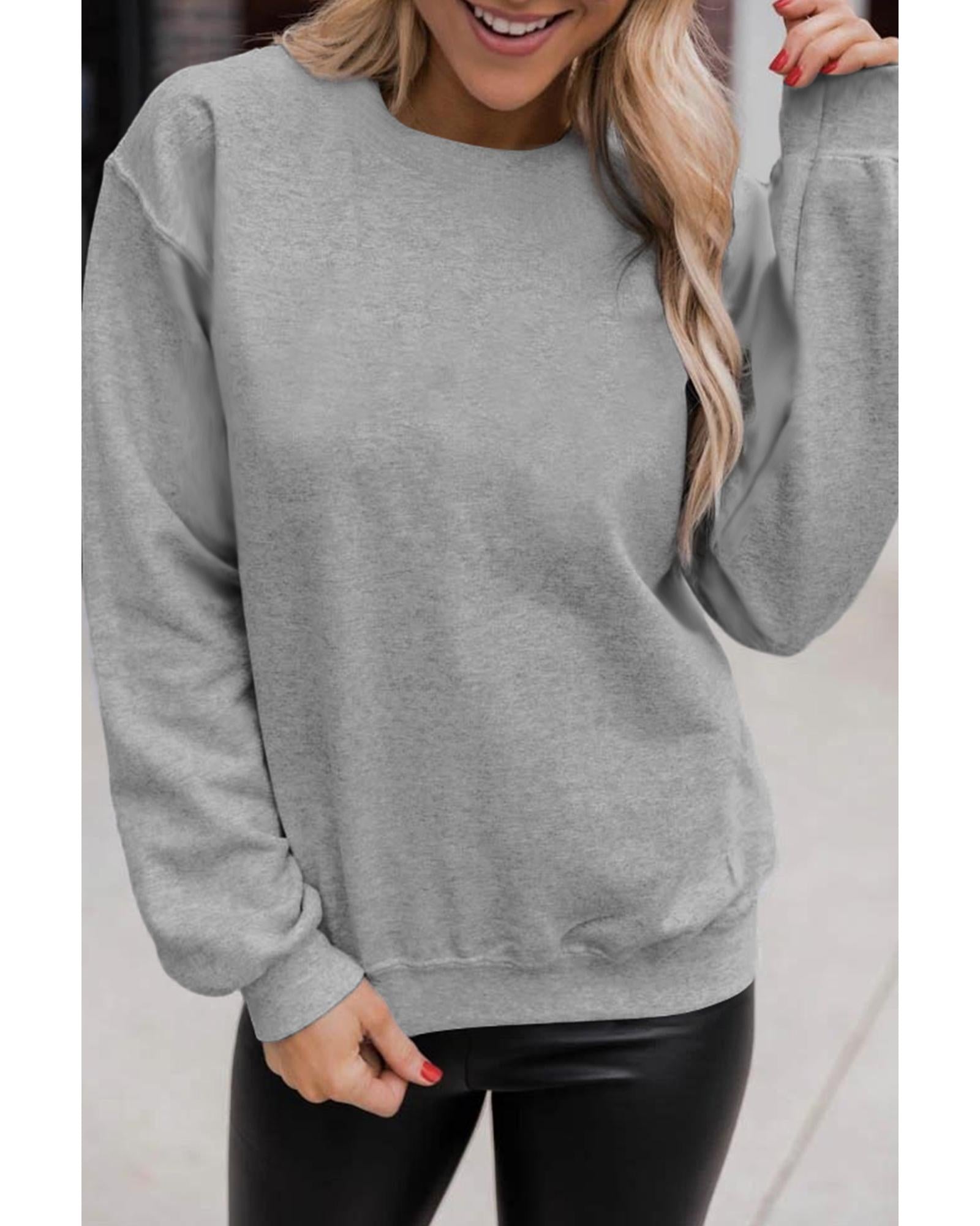 Gray Solid Classic Crewneck Pullover Sweatshirt - S