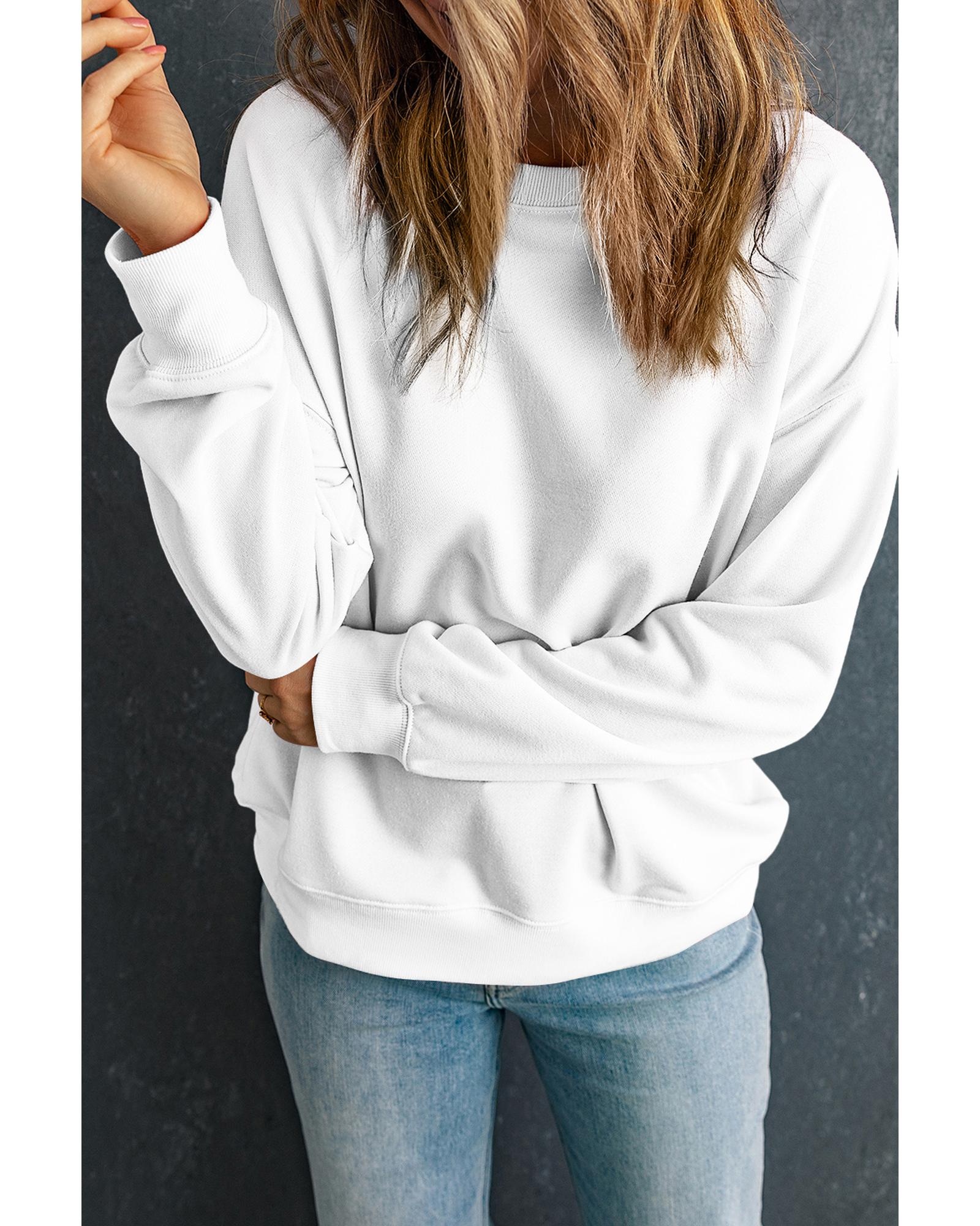 Beige Solid Classic Crewneck Pullover Sweatshirt - L