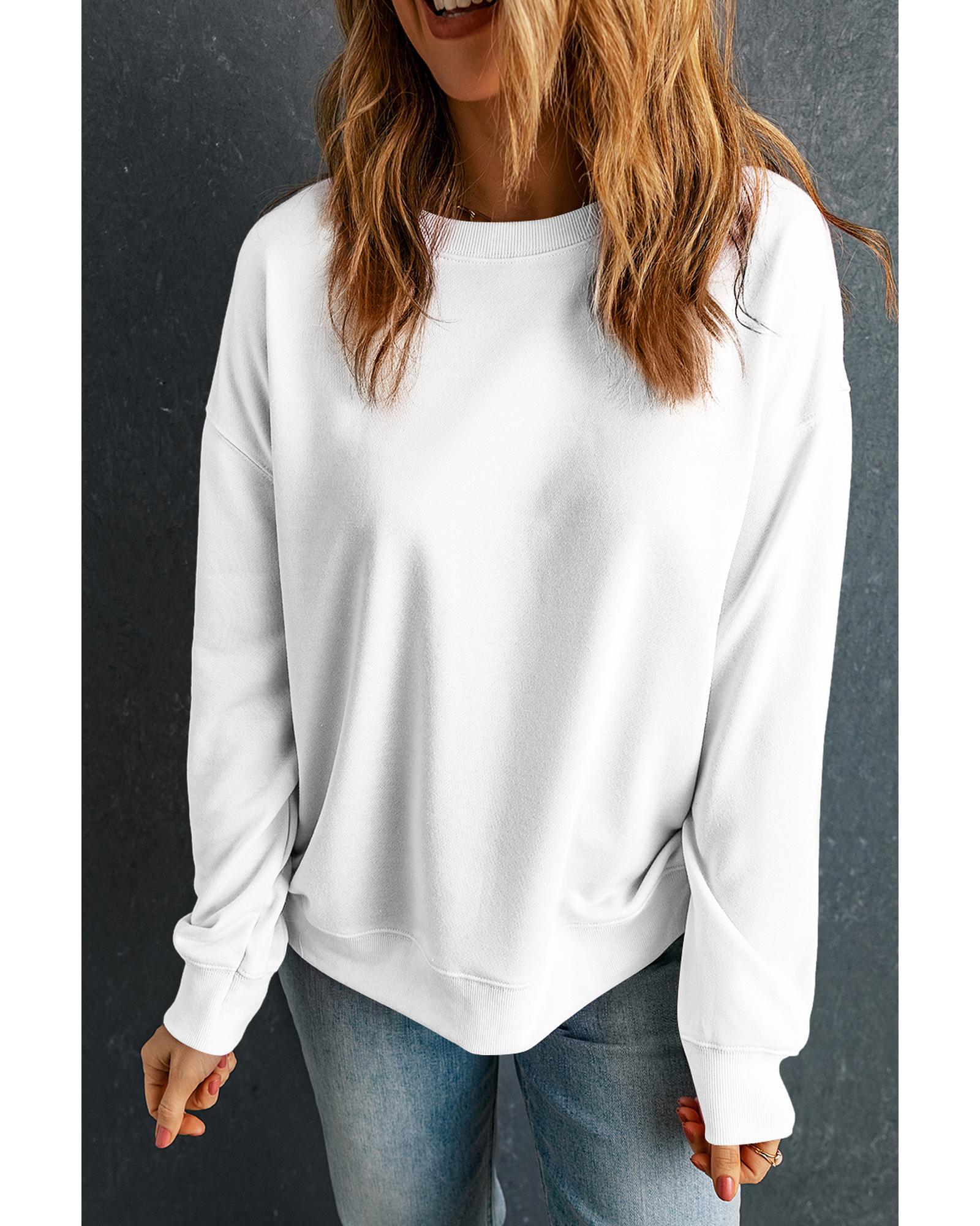 Beige Solid Classic Crewneck Pullover Sweatshirt - XL