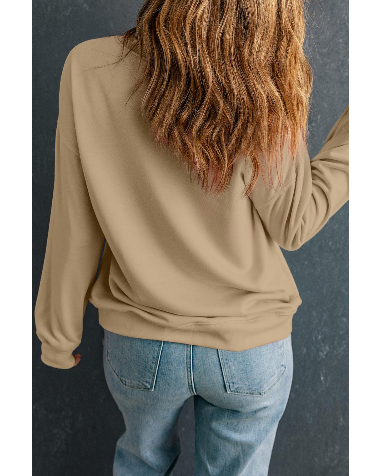 Khaki Solid Classic Crewneck Pullover Sweatshirt - M