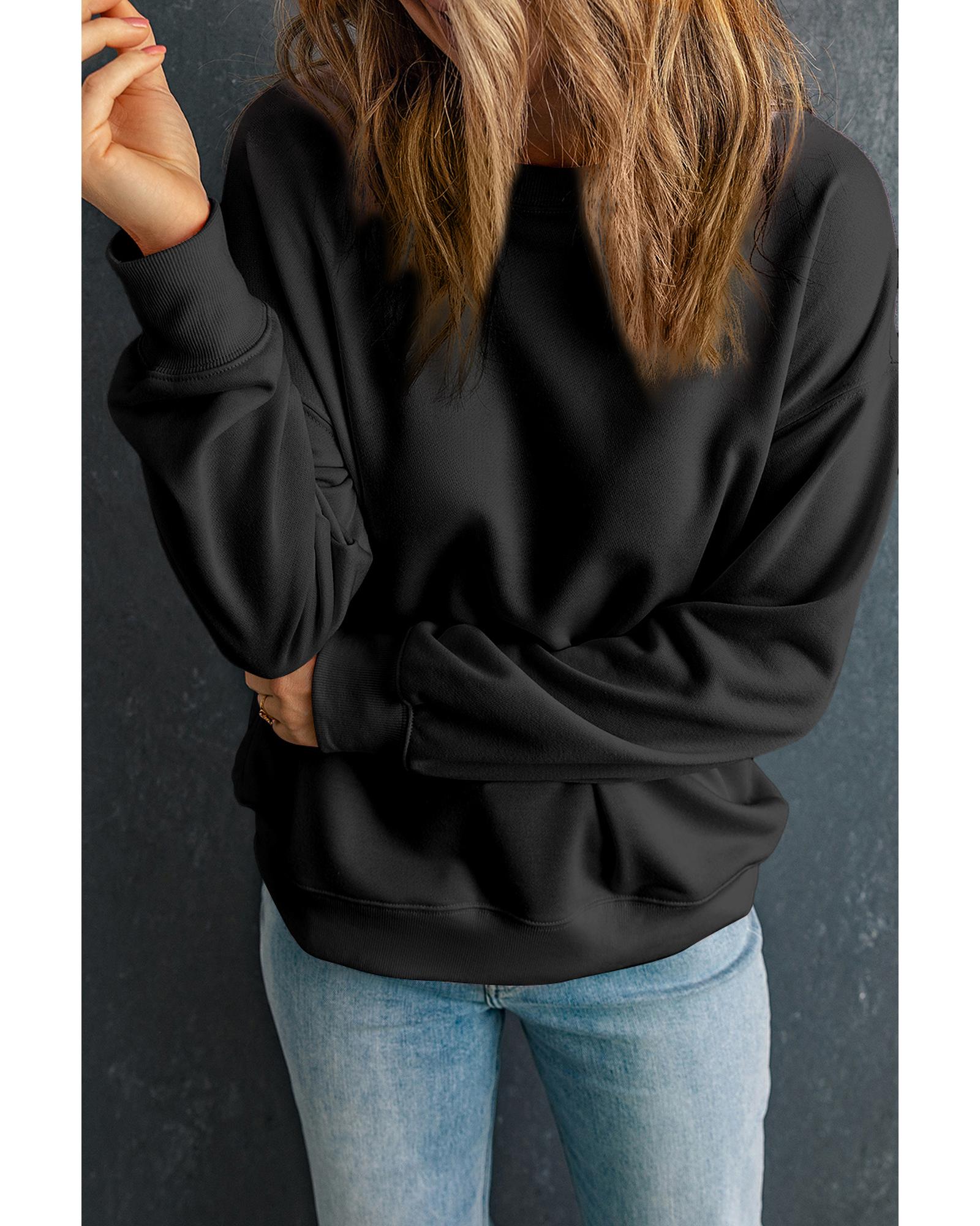 Black Solid Classic Crewneck Pullover Sweatshirt - L