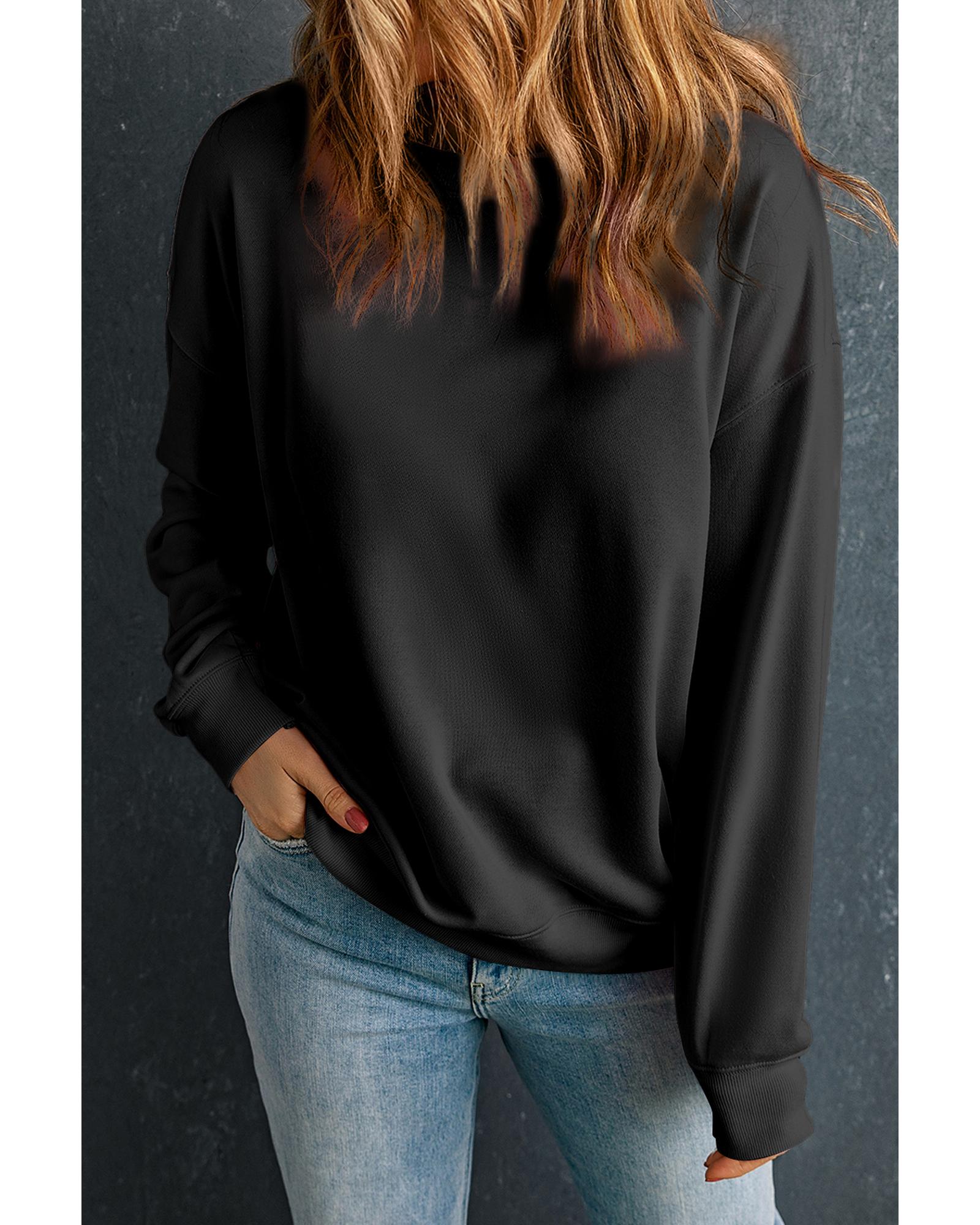 Black Solid Classic Crewneck Pullover Sweatshirt - M 3