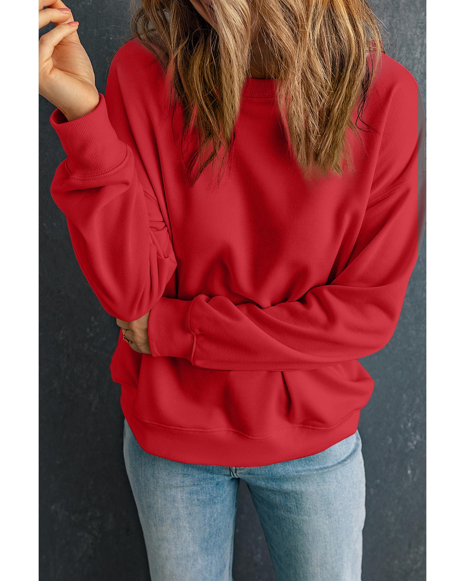 Red Solid Classic Crewneck Pullover Sweatshirt - L