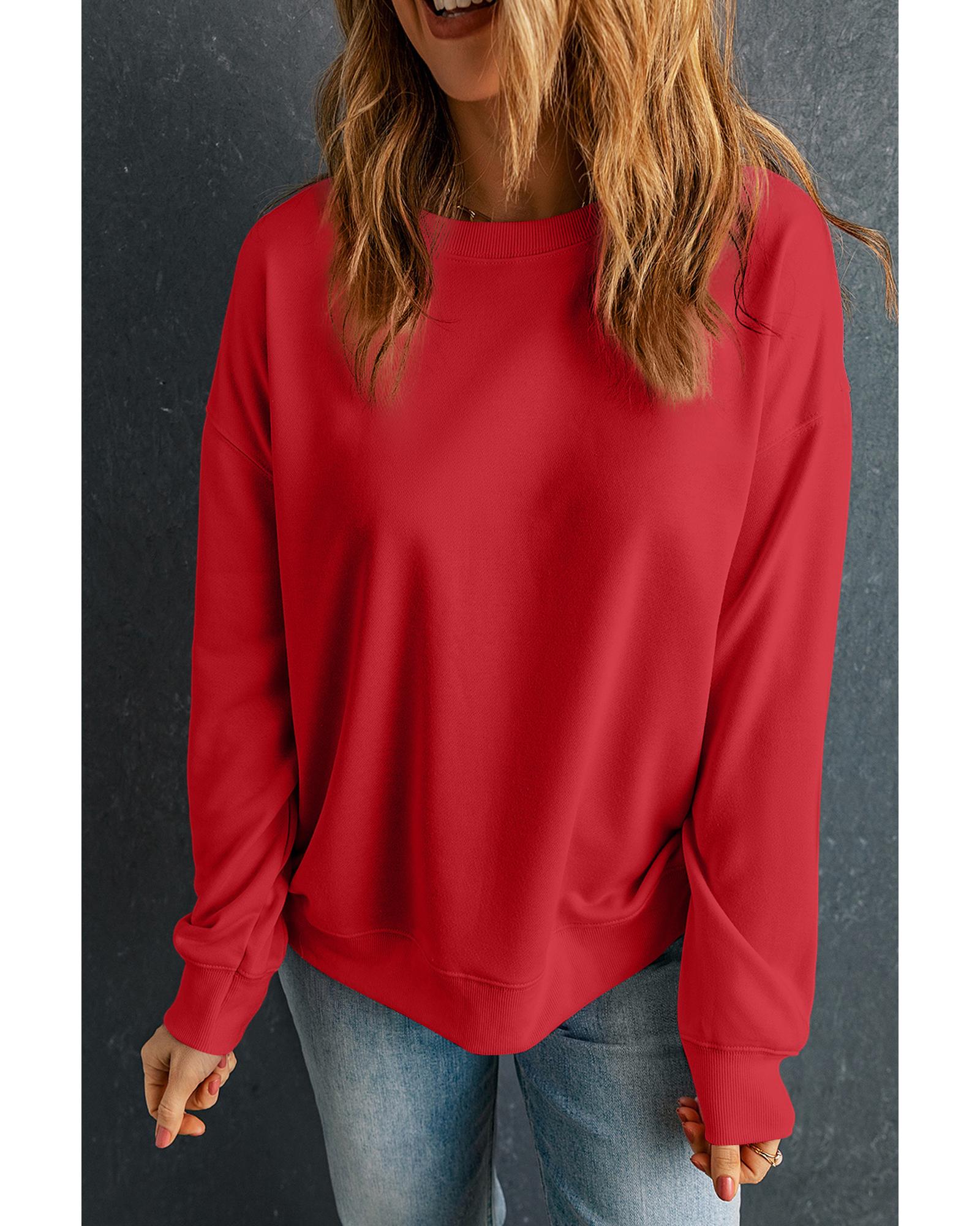 Red Solid Classic Crewneck Pullover Sweatshirt - L 3
