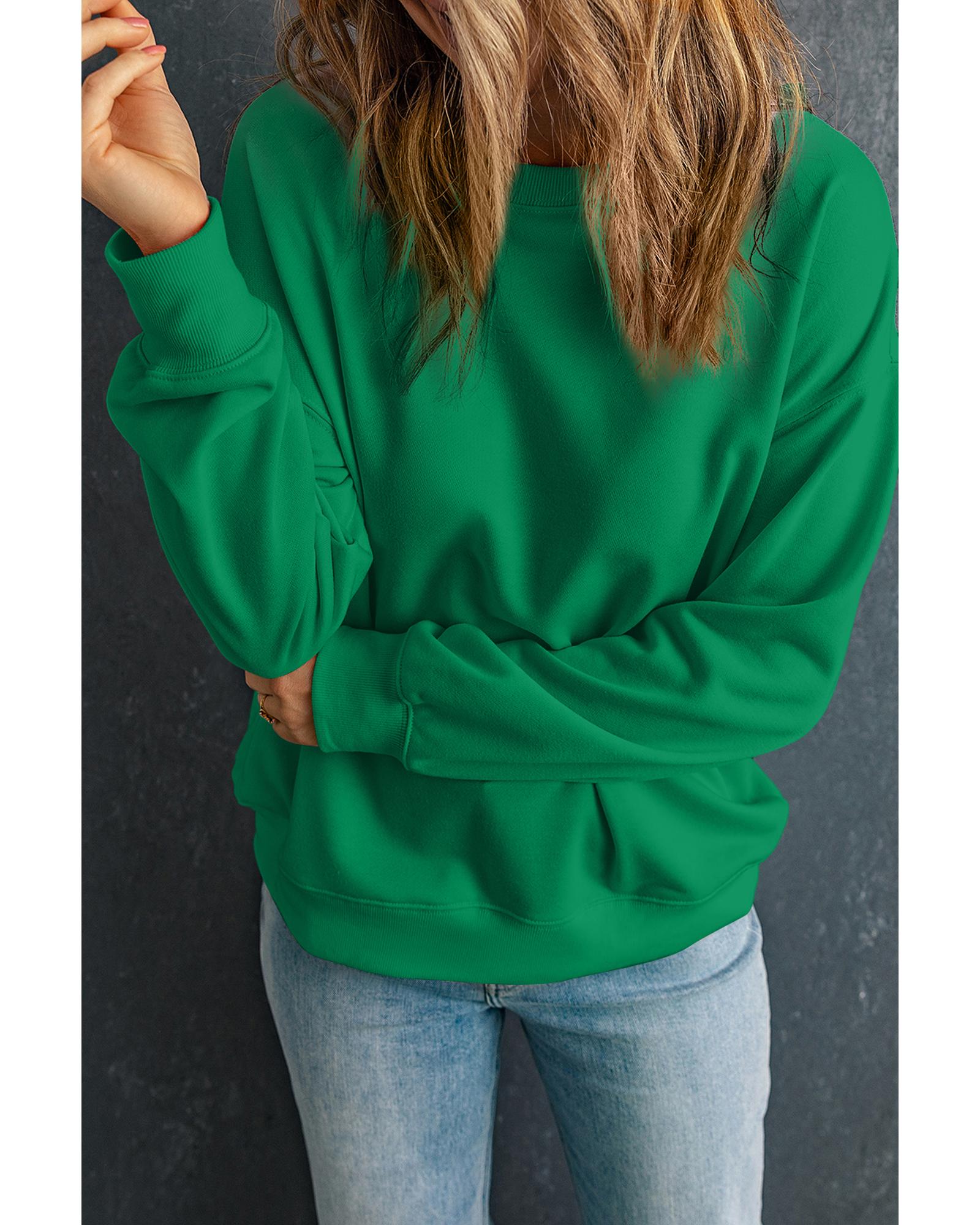Dark Green Solid Classic Crewneck Pullover Sweatshirt - 2XL 3